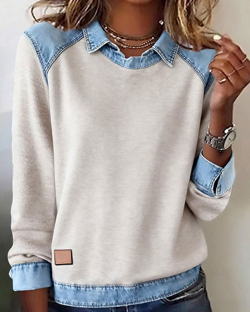 Polo-Pullover mit Denim-Details