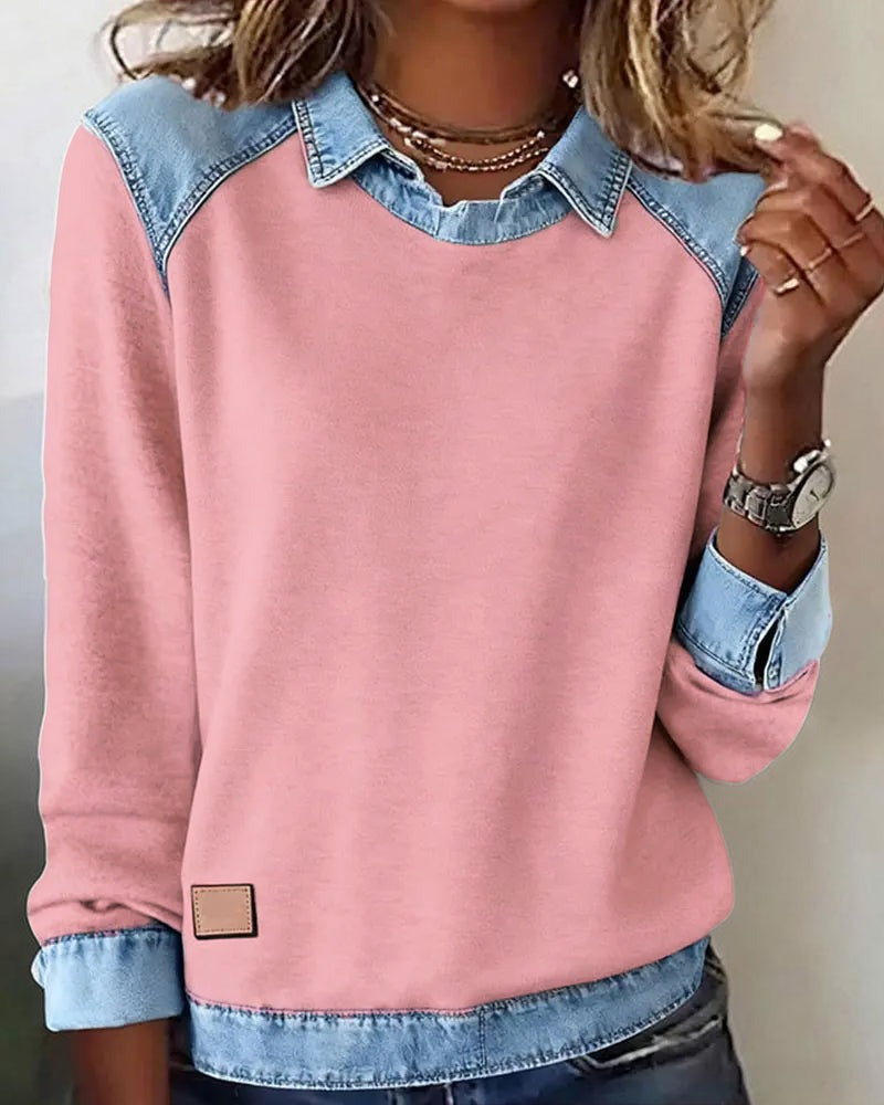 Polo-Pullover mit Denim-Details