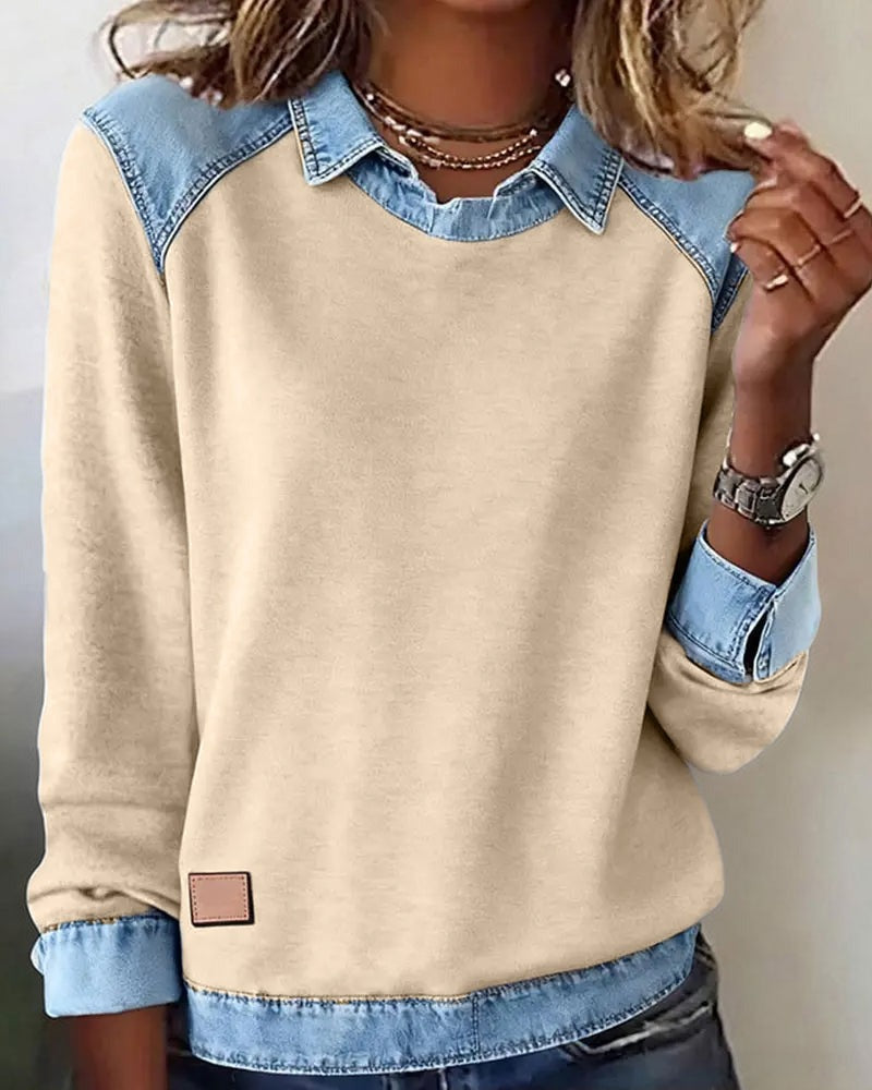 Polo-Pullover mit Denim-Details