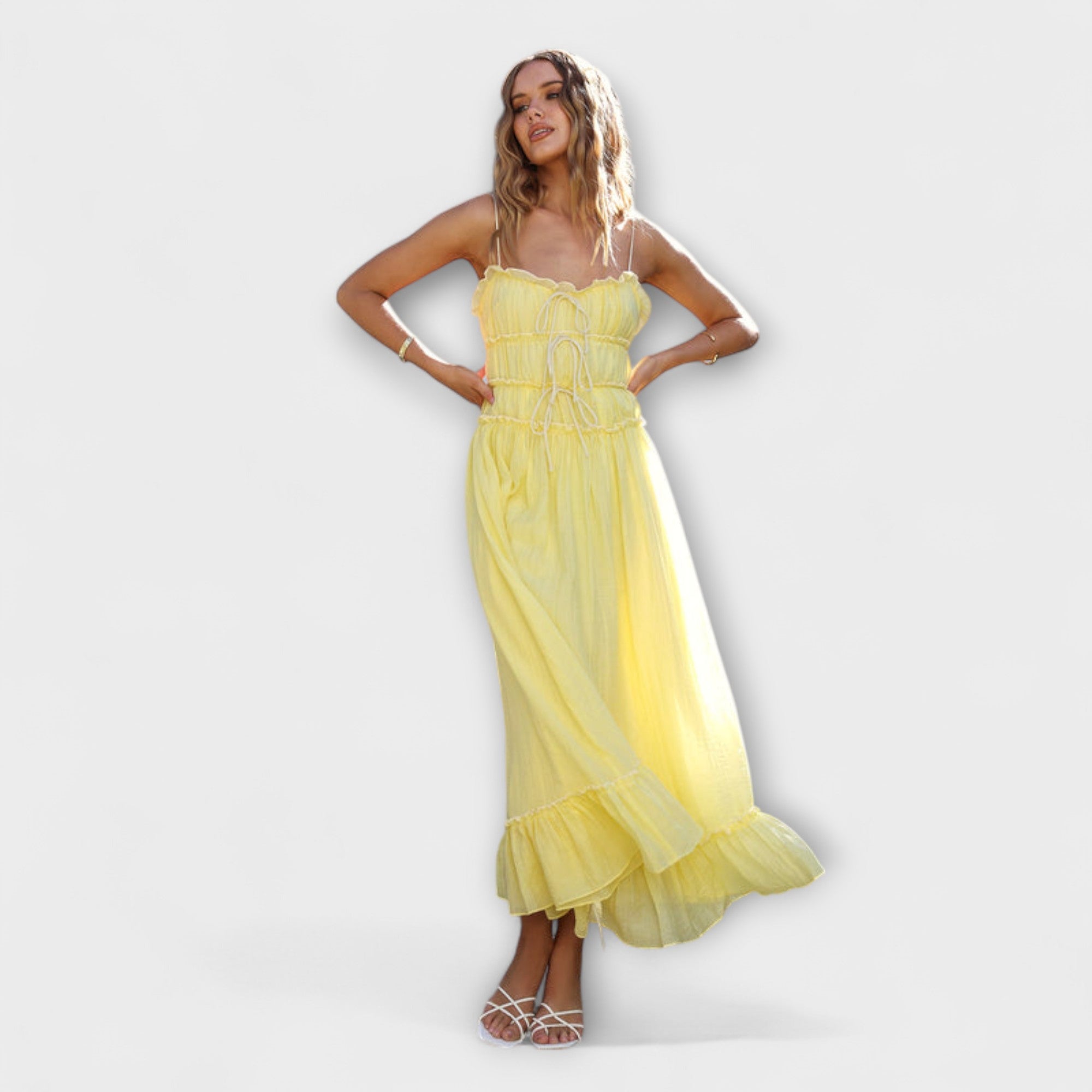 Celine - Rüschengesäumtes ärmelloses Midikleid