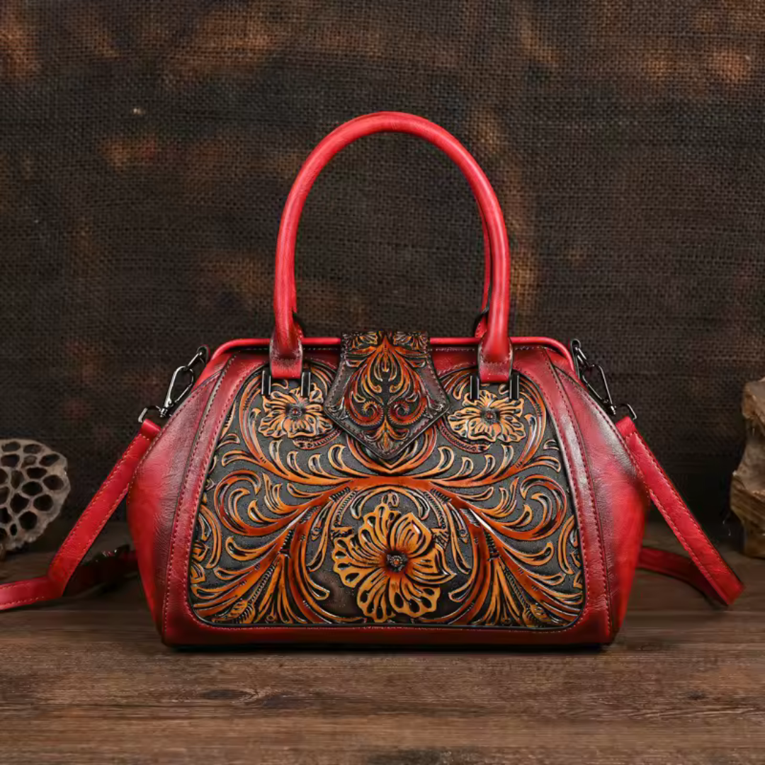 Florina - Handtasche aus Leder mit Gravur und floralem Muster