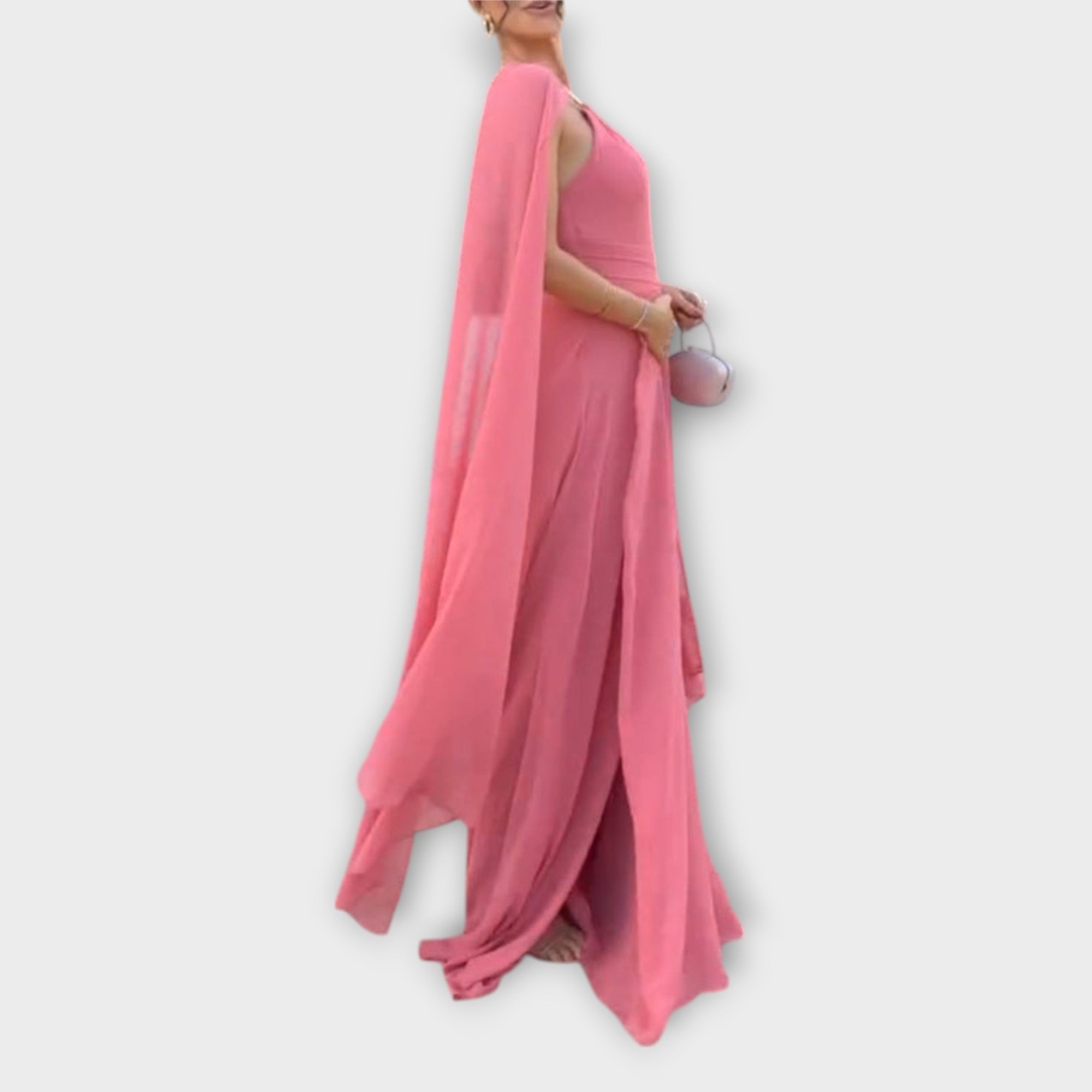 Mabel - Elegantes Maxikleid mit Cape-Ärmeln und hohem Schlitz