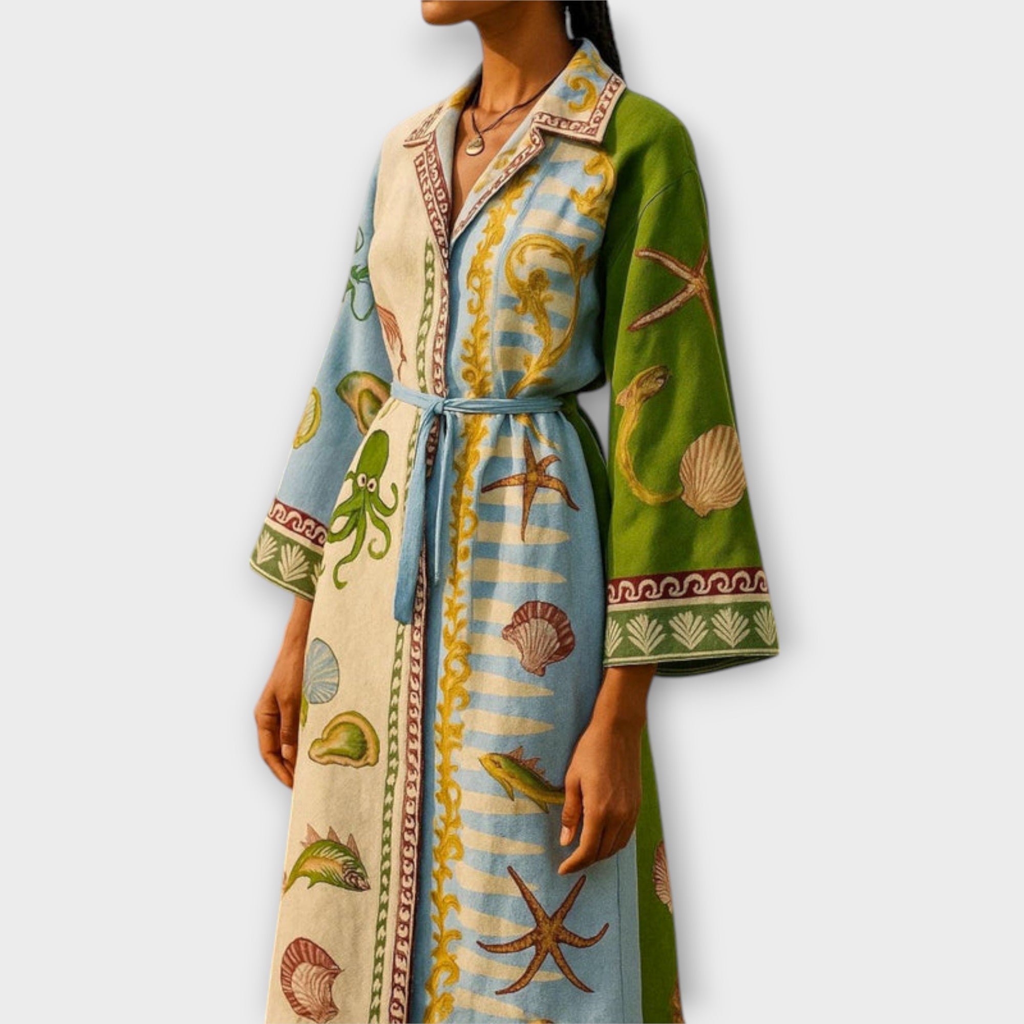 Jule - Bedrucktes Twill Midi Hemdkleid mit GĂĽrtel