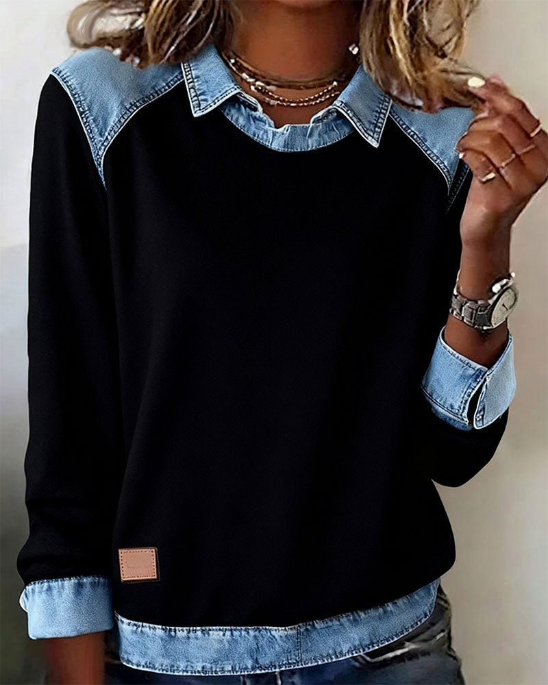 Polo-Pullover mit Denim-Details