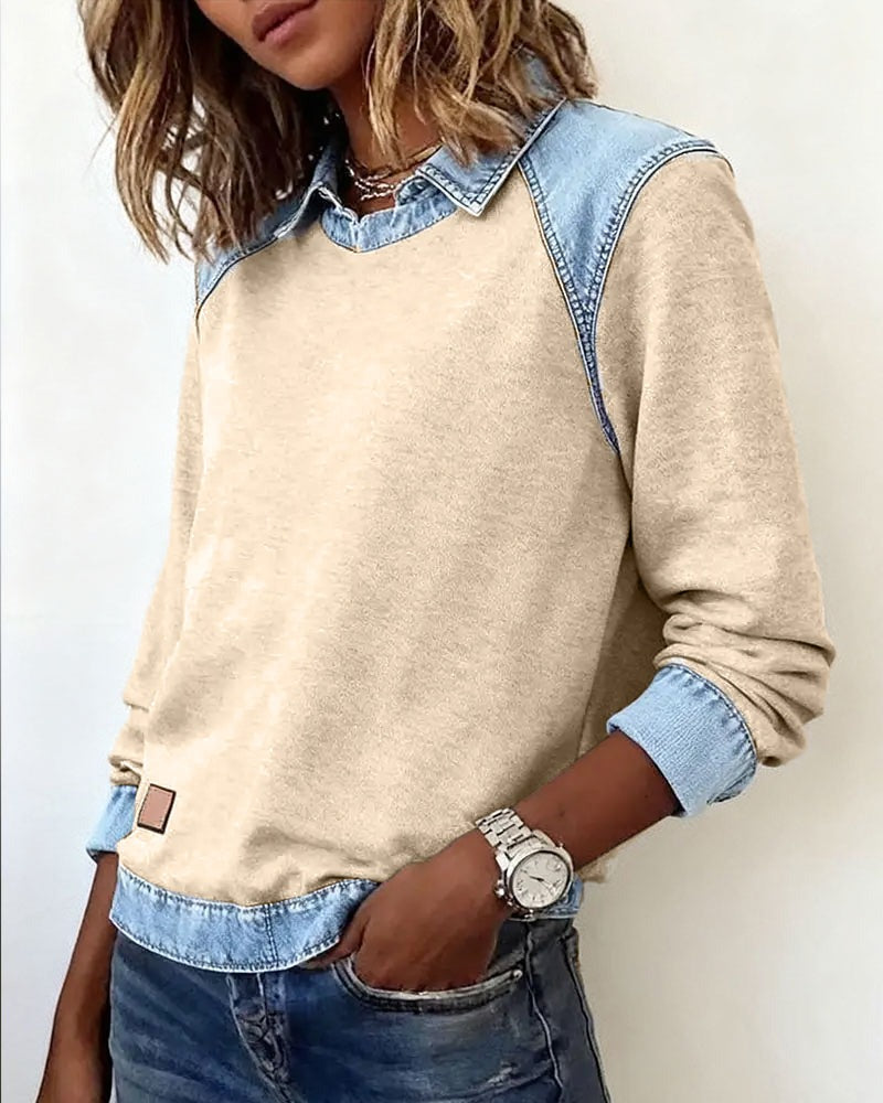 Polo-Pullover mit Denim-Details