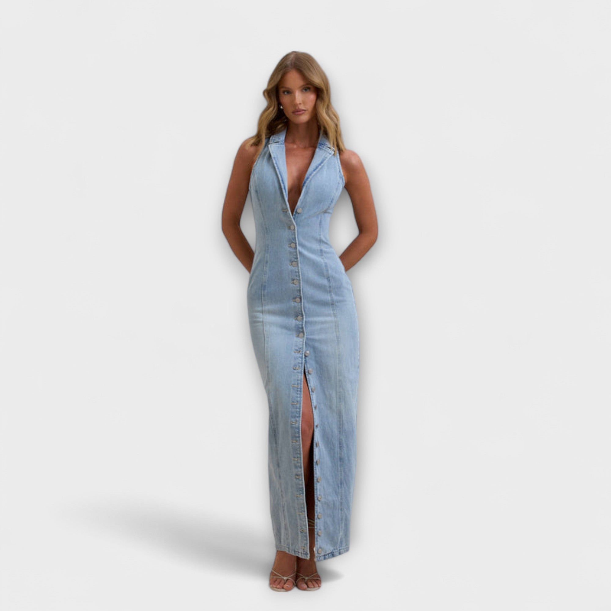 Aurora - Mid Wash Denim Maxikleid