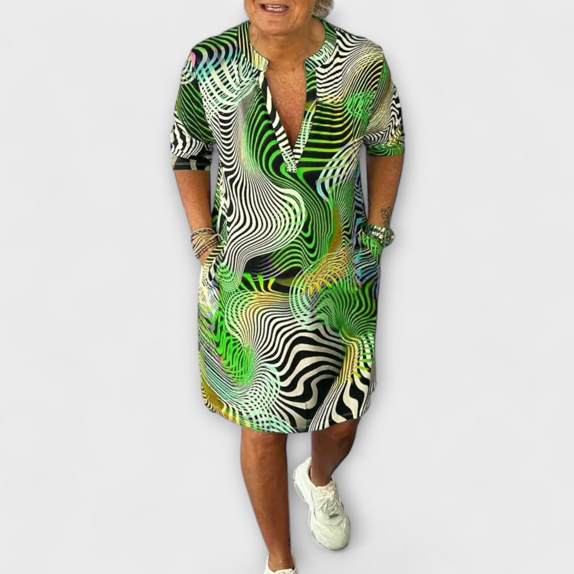 Aurora - Buntes Kleid mit V-Ausschnitt