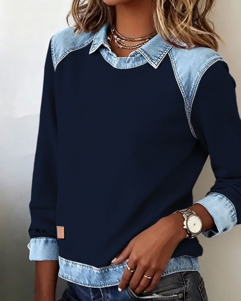 Polo-Pullover mit Denim-Details