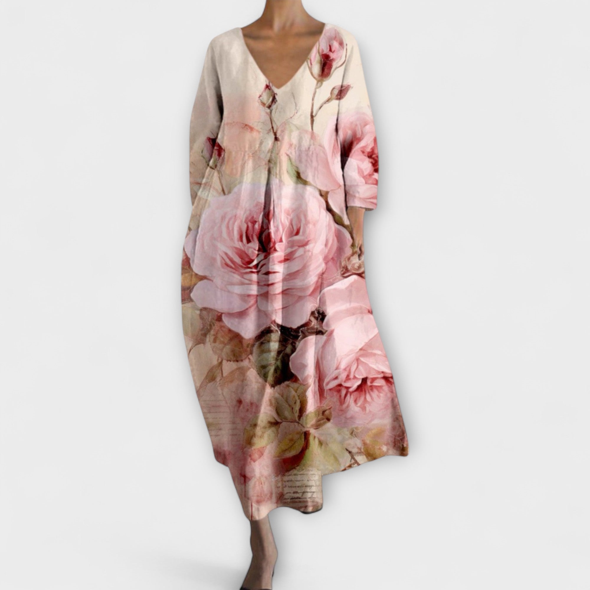 Aurora - Langes, farbenfrohes Kleid mit V-Ausschnitt