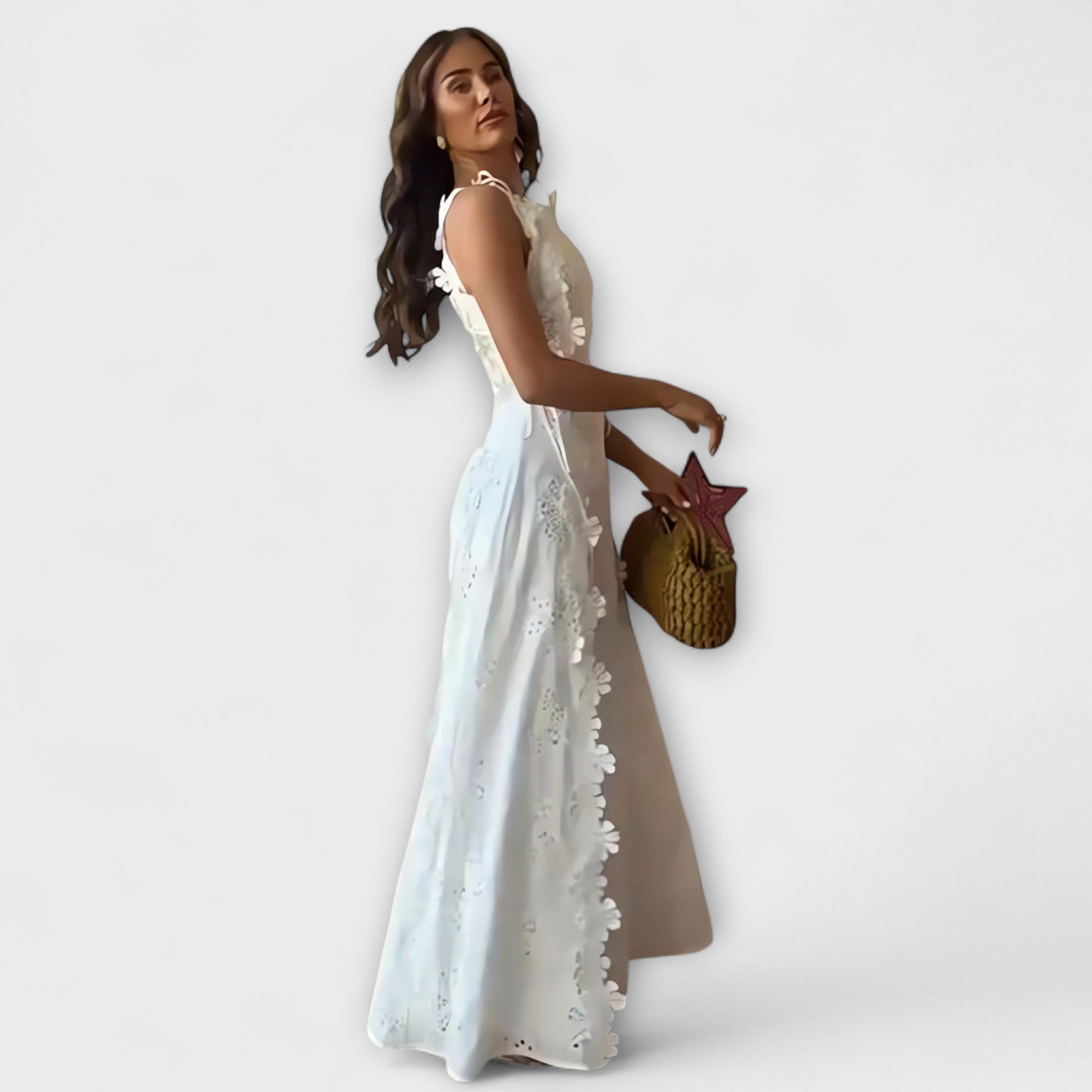 Éliora – Maxikleid mit Spitzenblumenmuster und Bindegurten