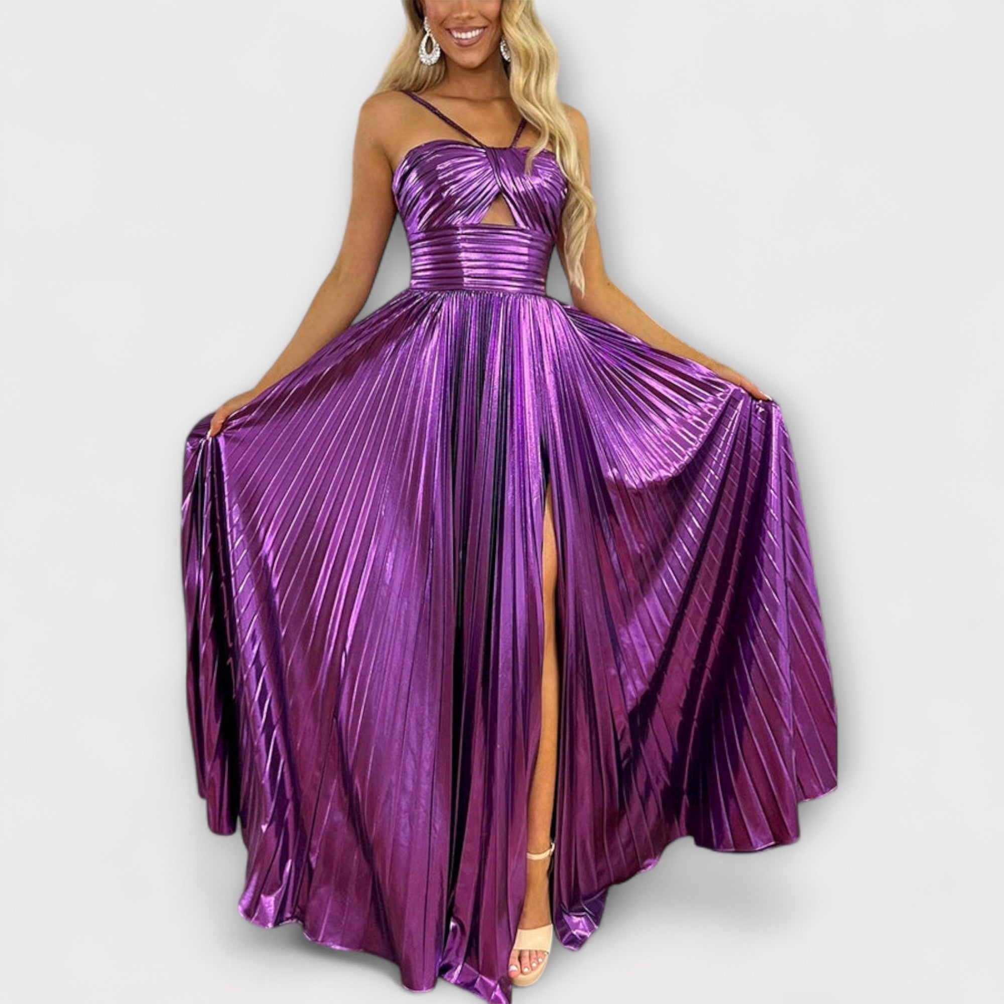 Maxikleid mit Metallic-Stoff