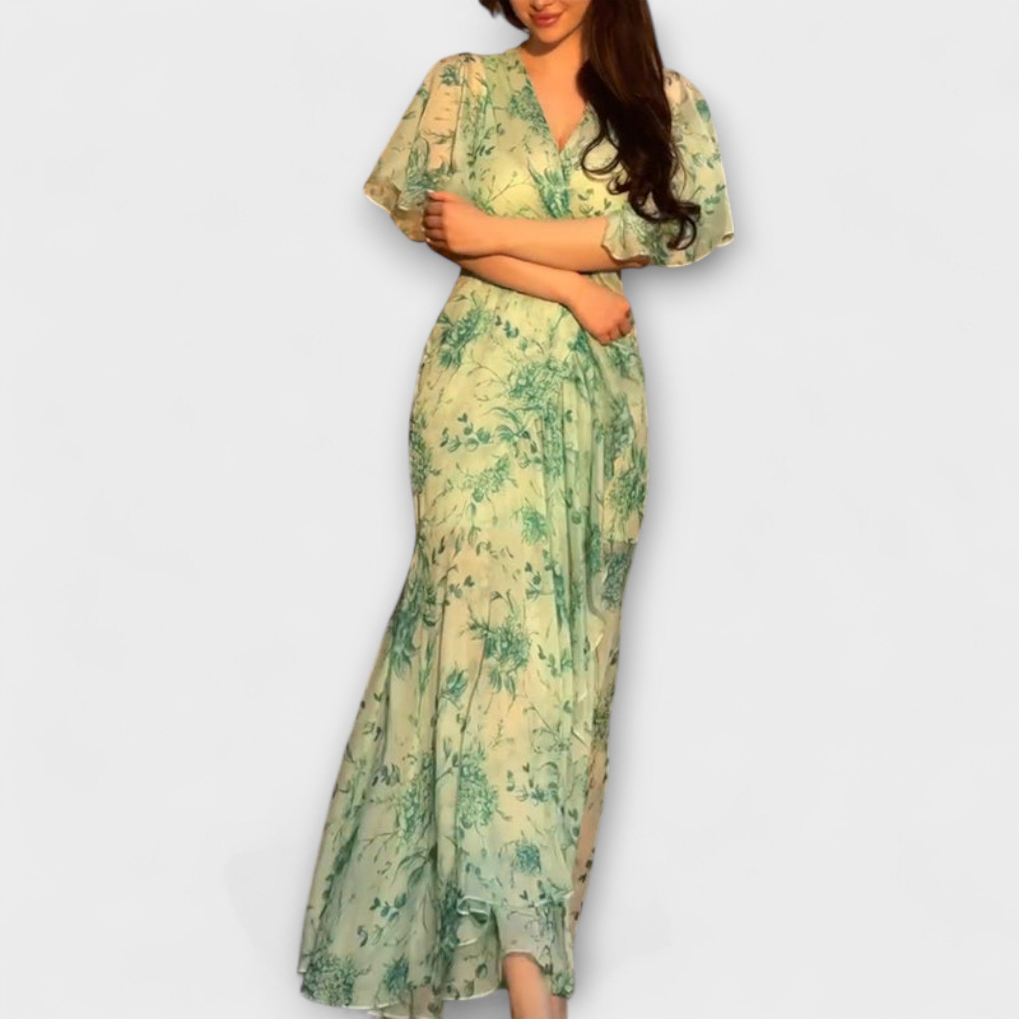 Aurora - Schickes Floral V-Ausschnitt Kleid