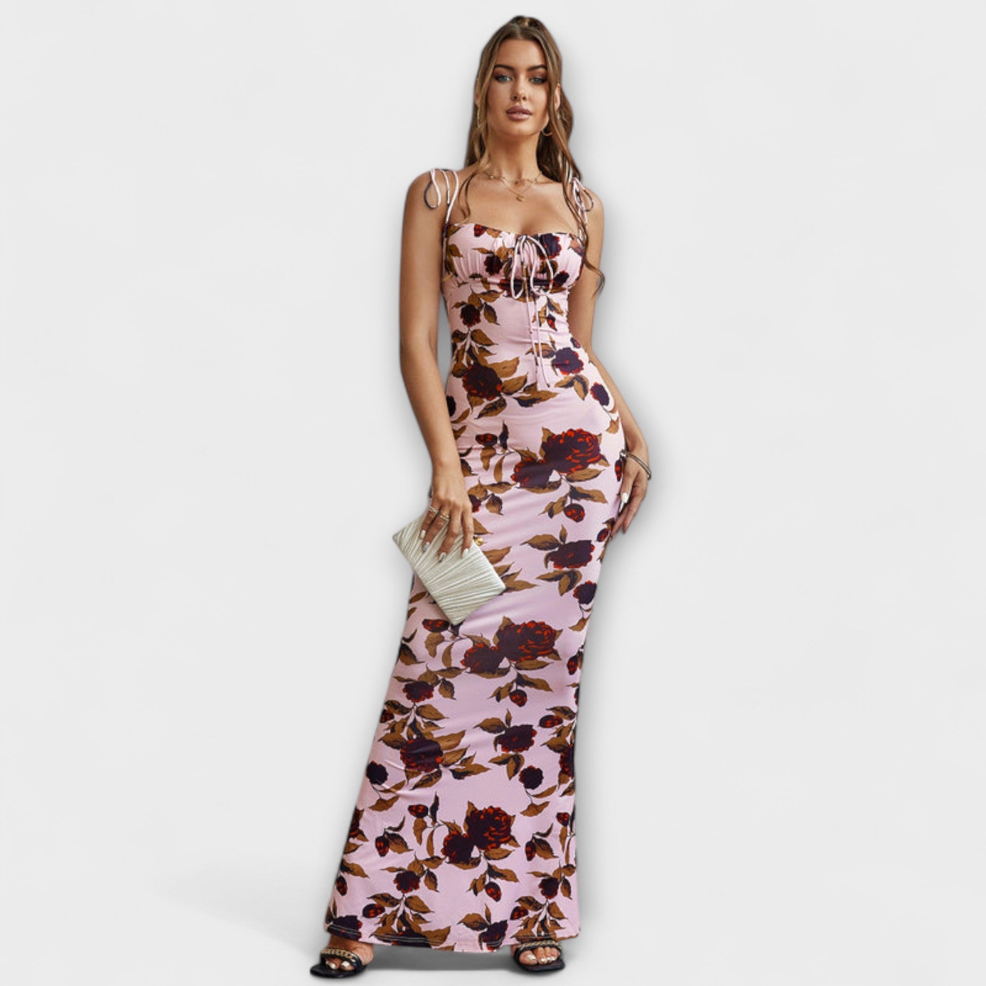 Thalia - Floral Print Prom Dress mit gebundenen Schulterträgern