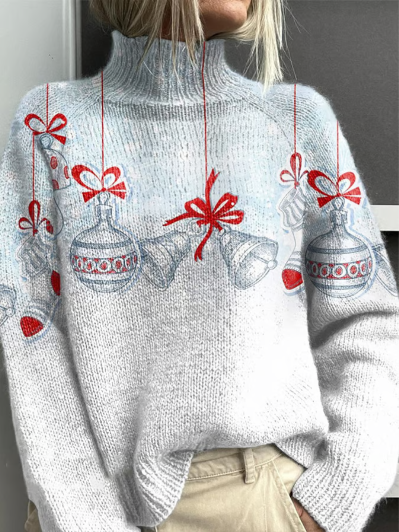Lotte - Weihnachtsstrickpullover mit Weihnachtskugeln und Schleifen