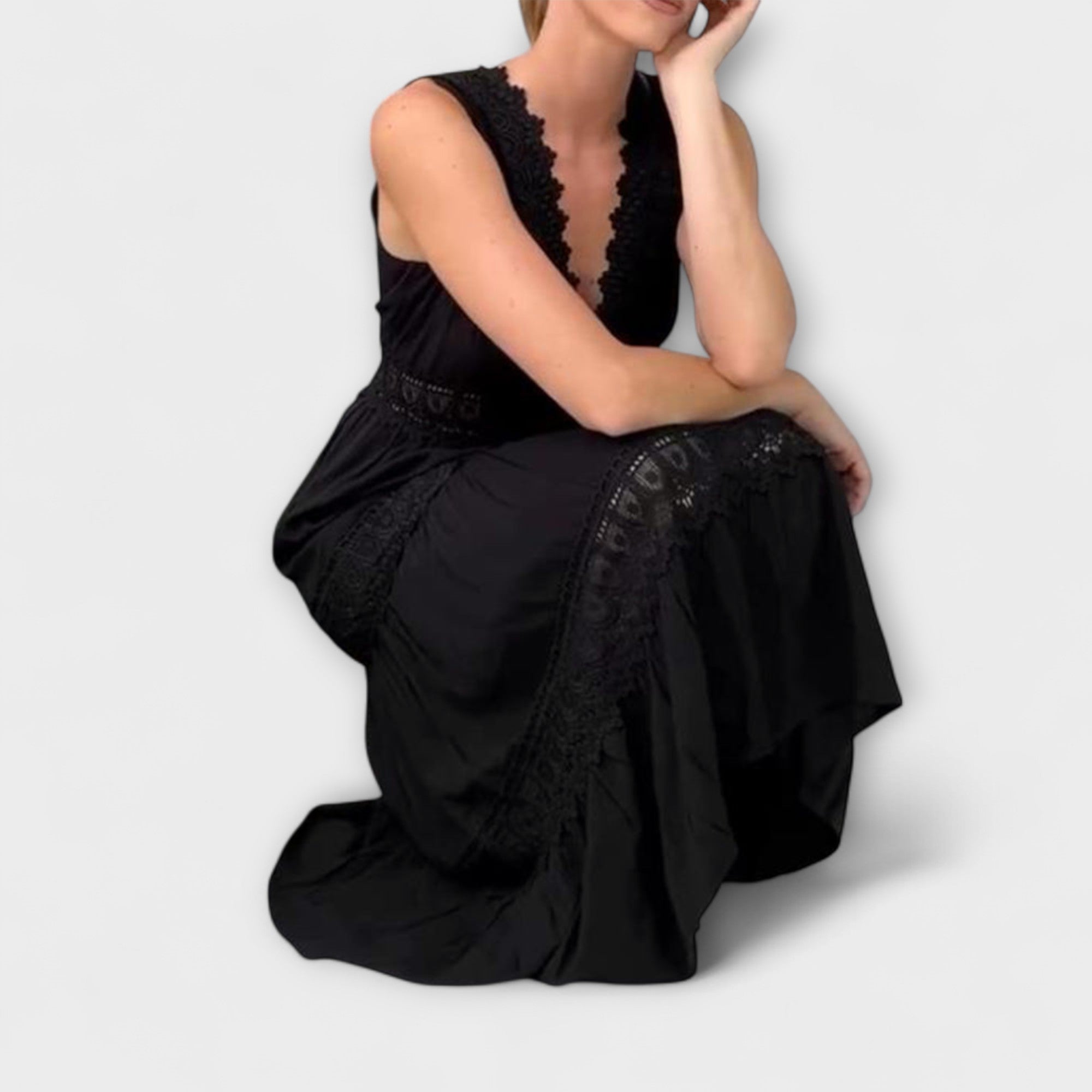 Aurélie - Elegantes V-Ausschnitt Spitzenkleid