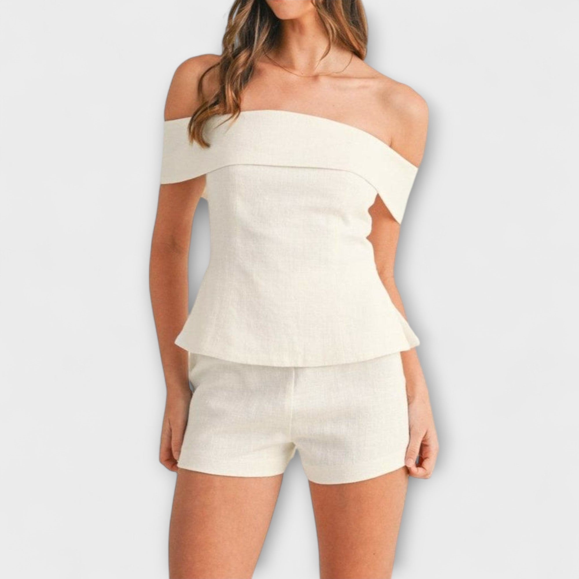 Olivia - WeiĂźes Baumwoll-Leinen Zweiteiliges Ensemble