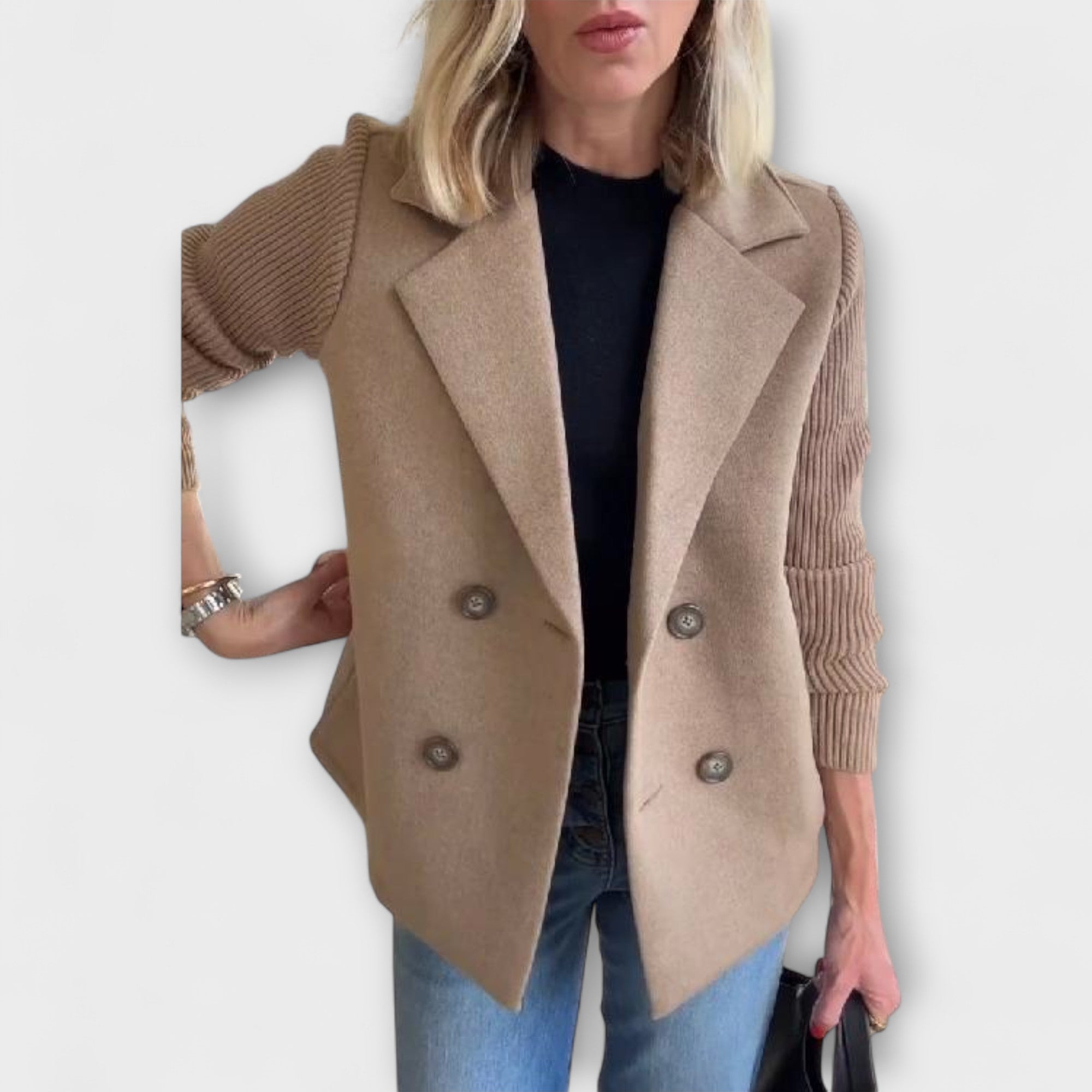 Elegancki Żakiet z Dzianinowymi Rękawami