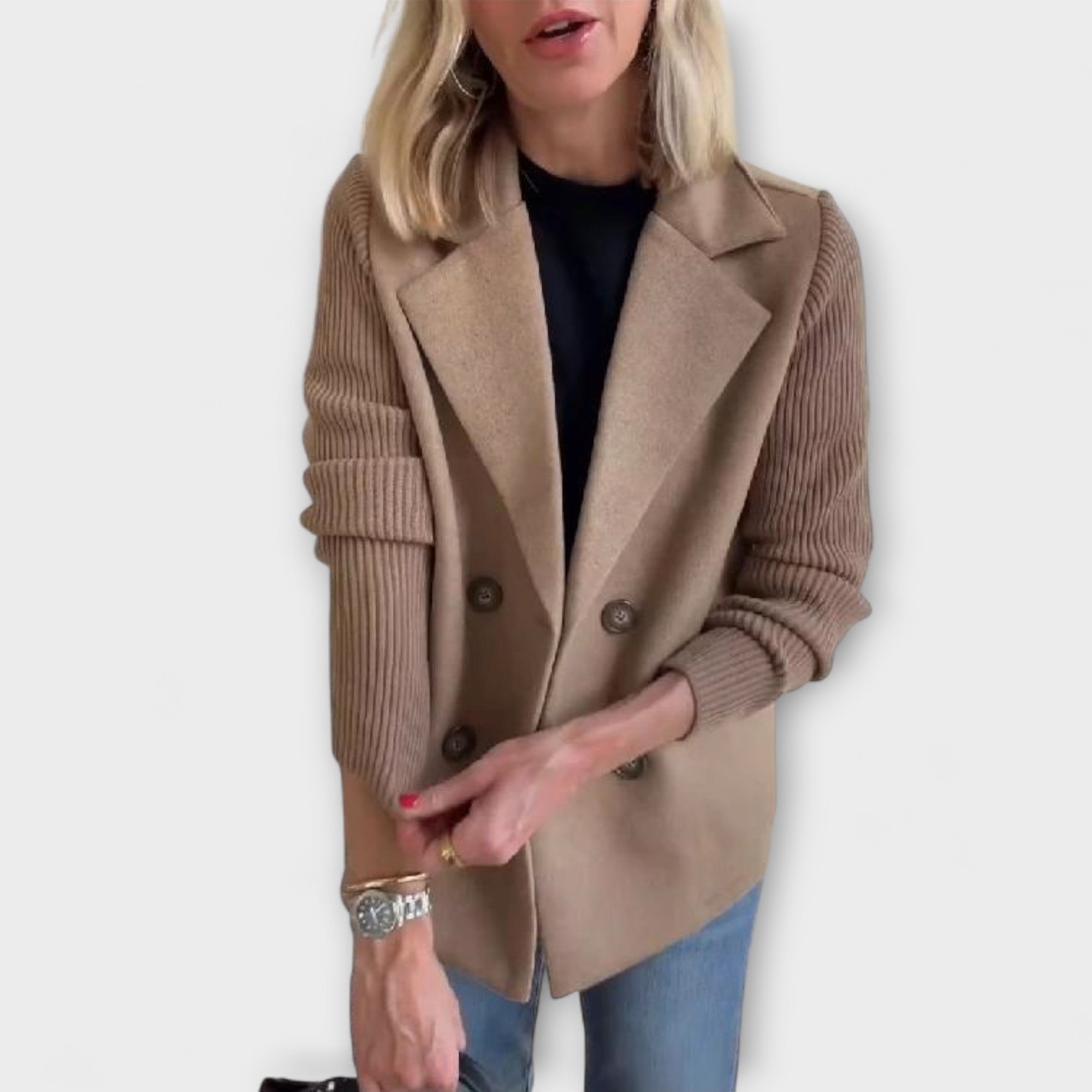 Elegancki Żakiet z Dzianinowymi Rękawami