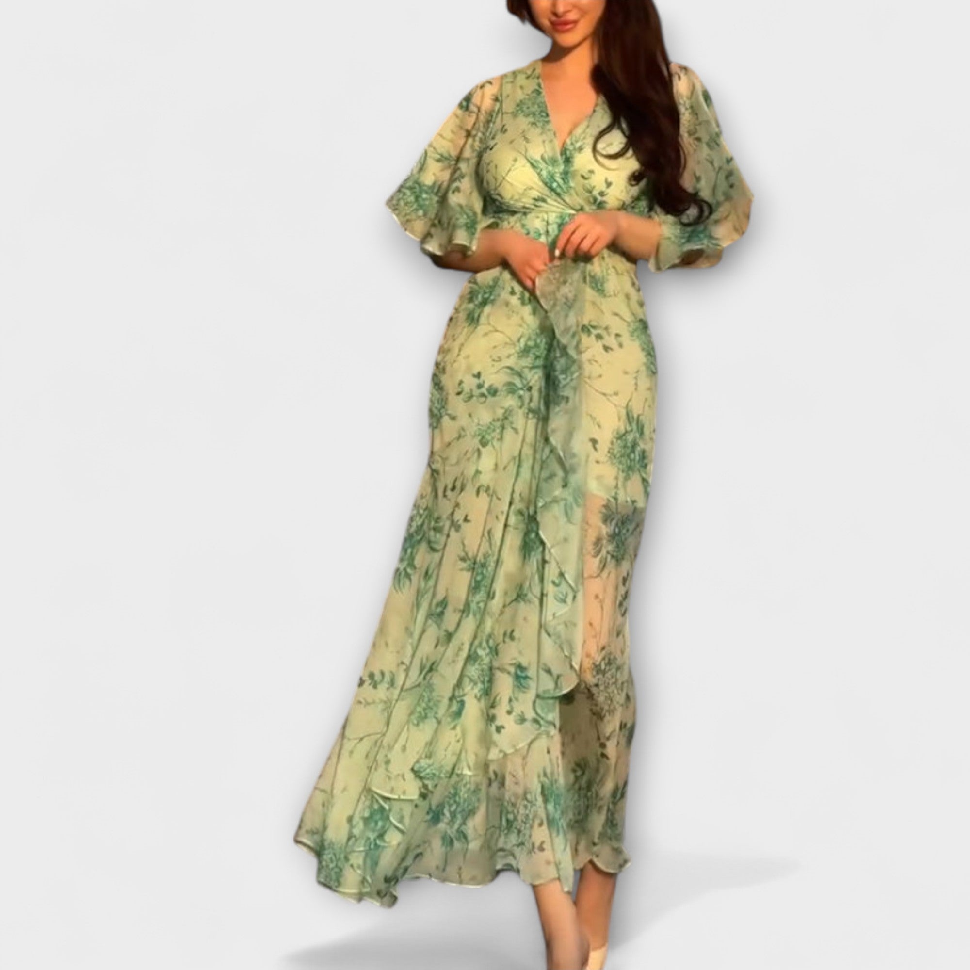 Aurora - Schickes Floral V-Ausschnitt Kleid