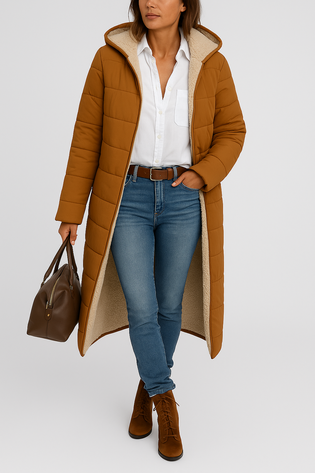 Kurtka zimowa z podszewką sherpa o długim kroju