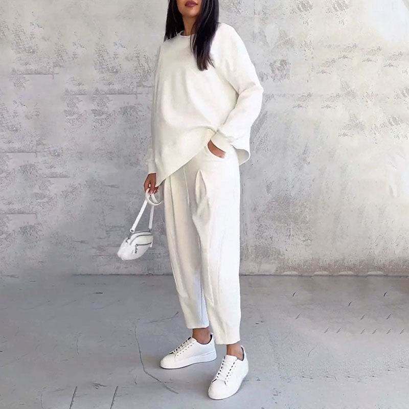 Mode, Freizeit Langarm mit rundem Hals & Hose 2-teiliger Set