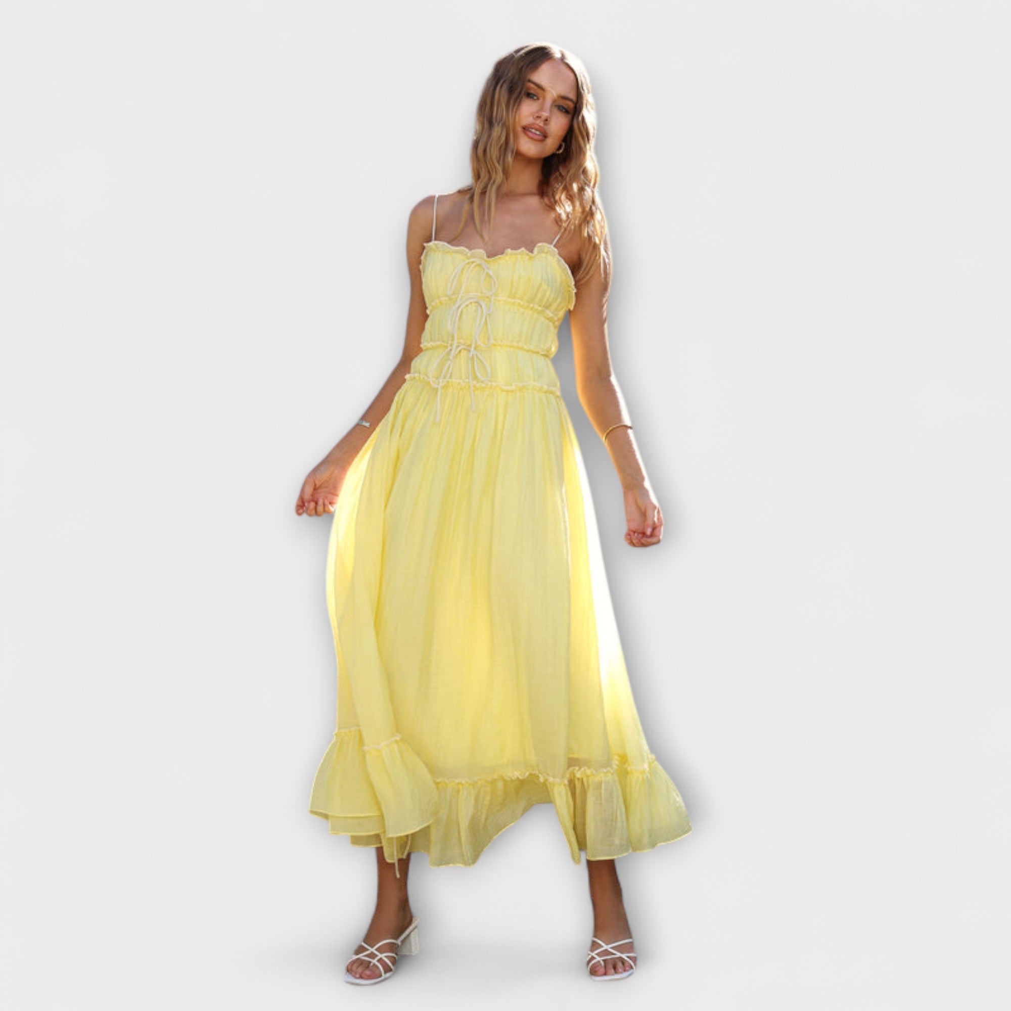 Celine - Rüschengesäumtes ärmelloses Midikleid