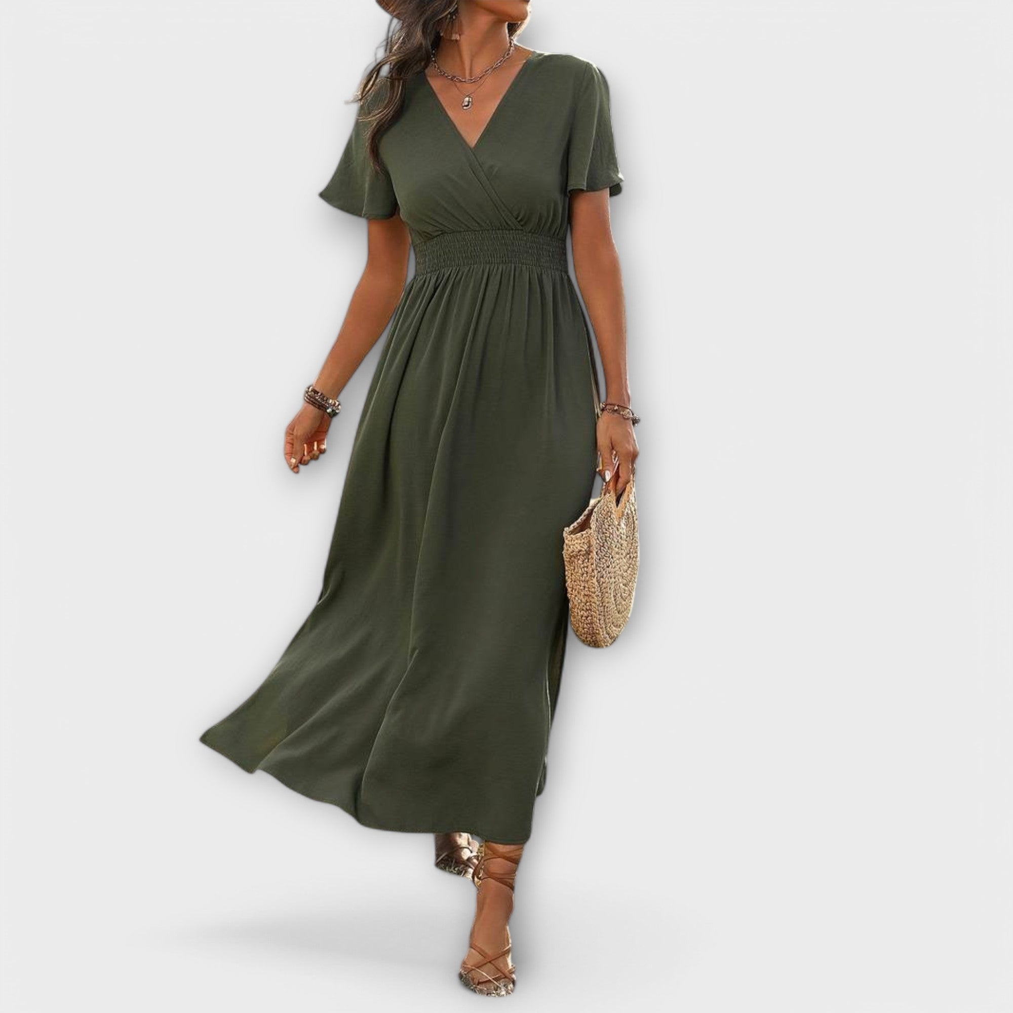 Heather - Elegantes Boho Kleid mit V-Ausschnitt und langen Ärmeln