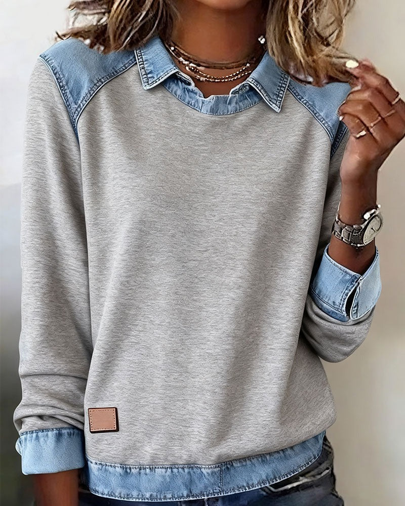Polo-Pullover mit Denim-Details