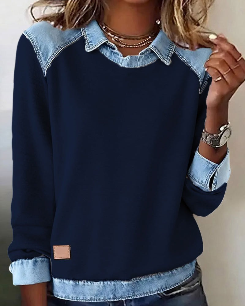 Polo-Pullover mit Denim-Details