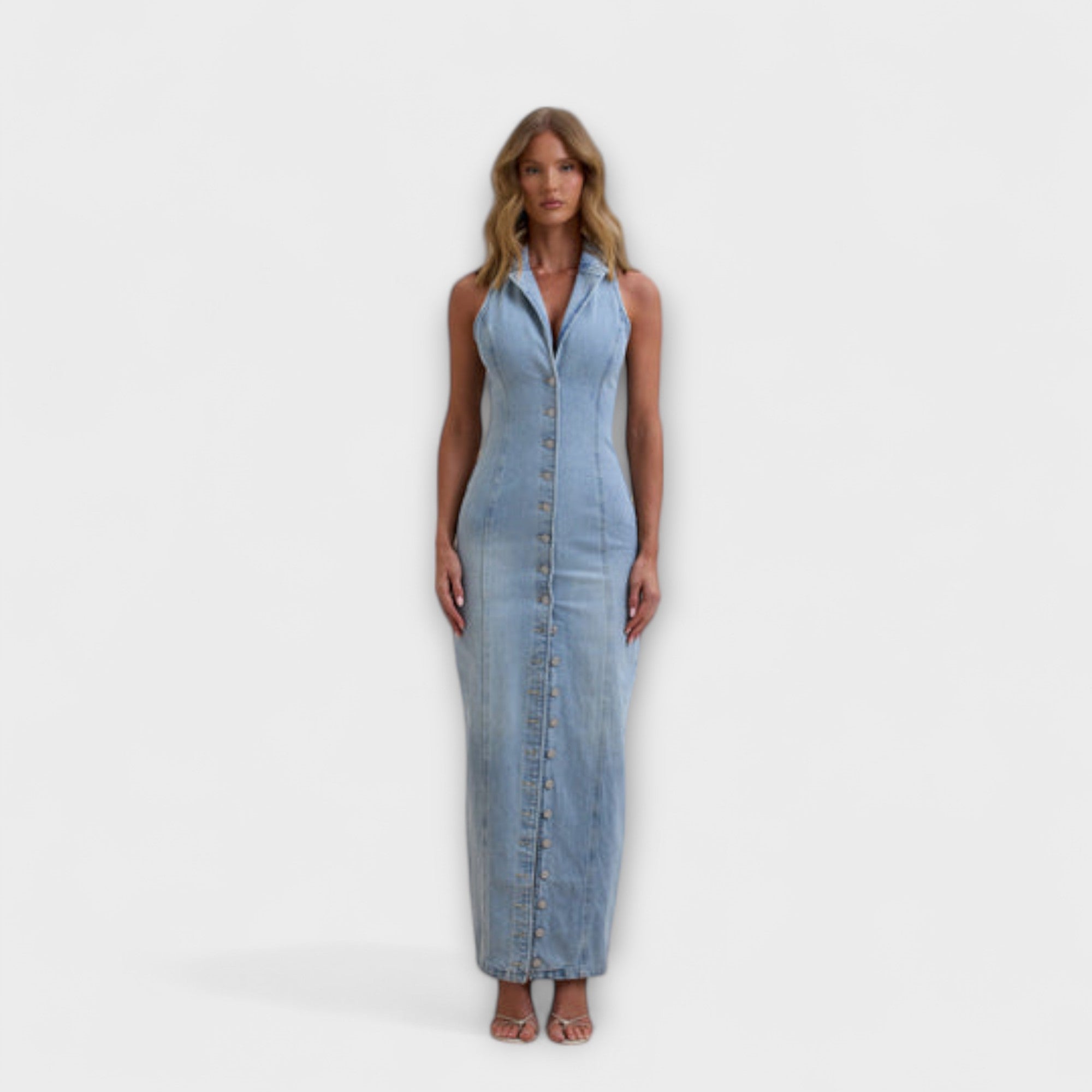 Aurora - Mid Wash Denim Maxikleid