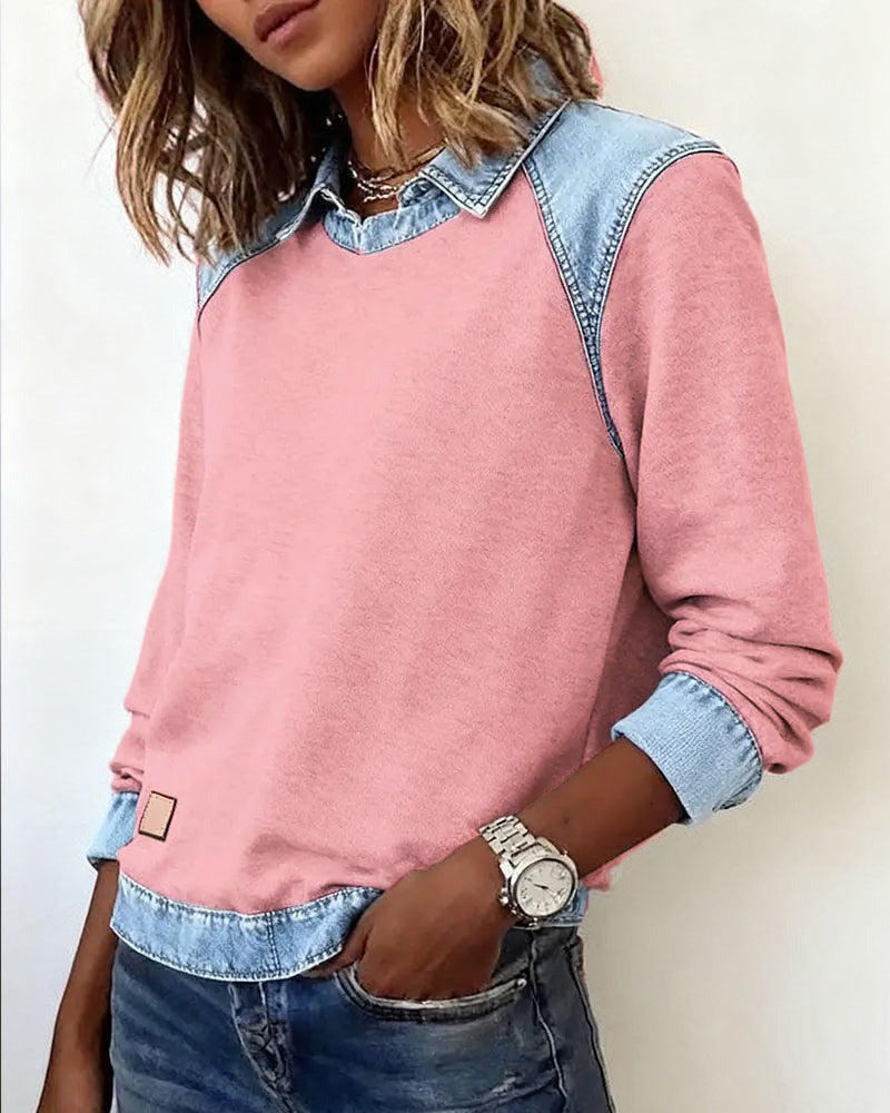 Polo-Pullover mit Denim-Details