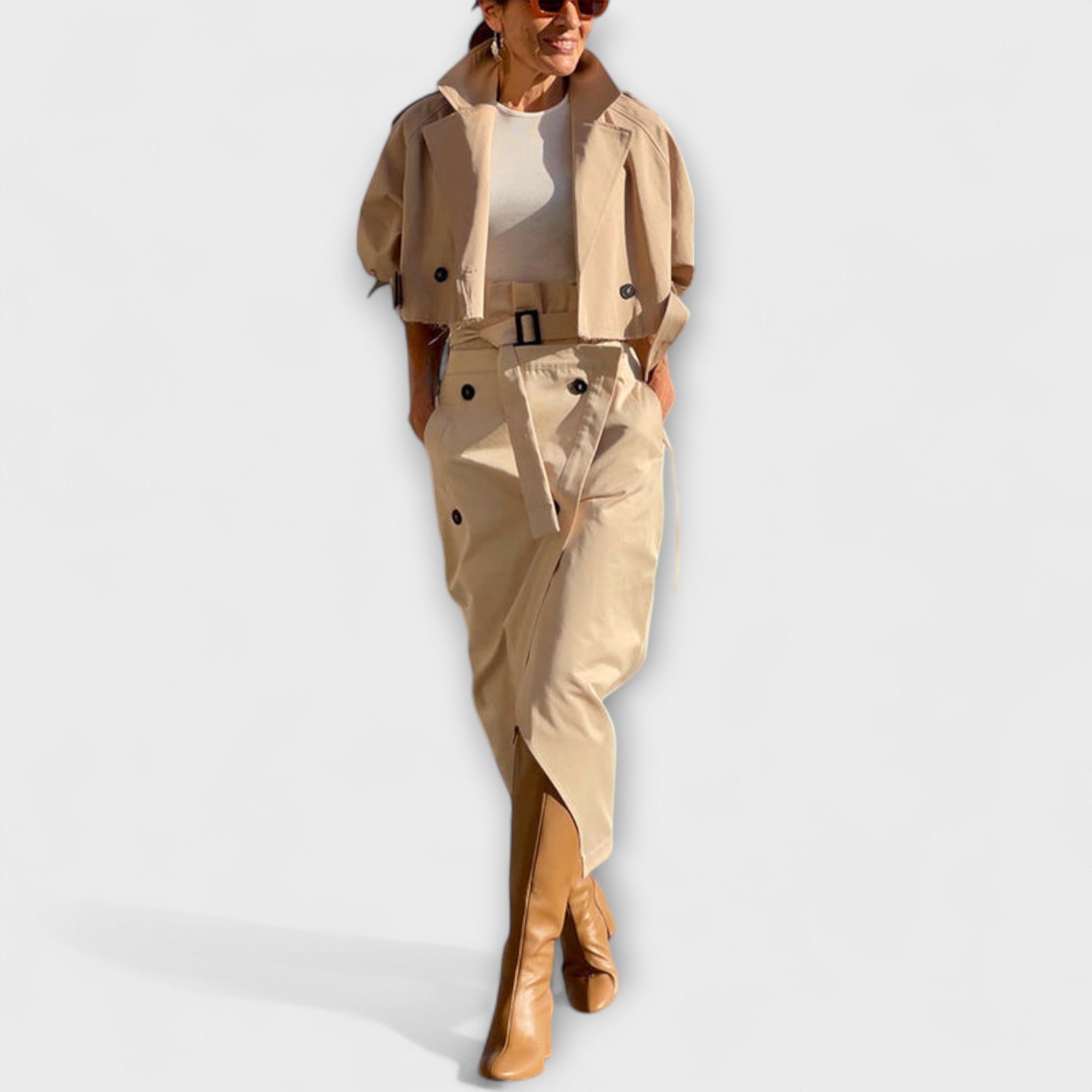 Aurora - Elegante Jacke Midi-Rock mit Taschen