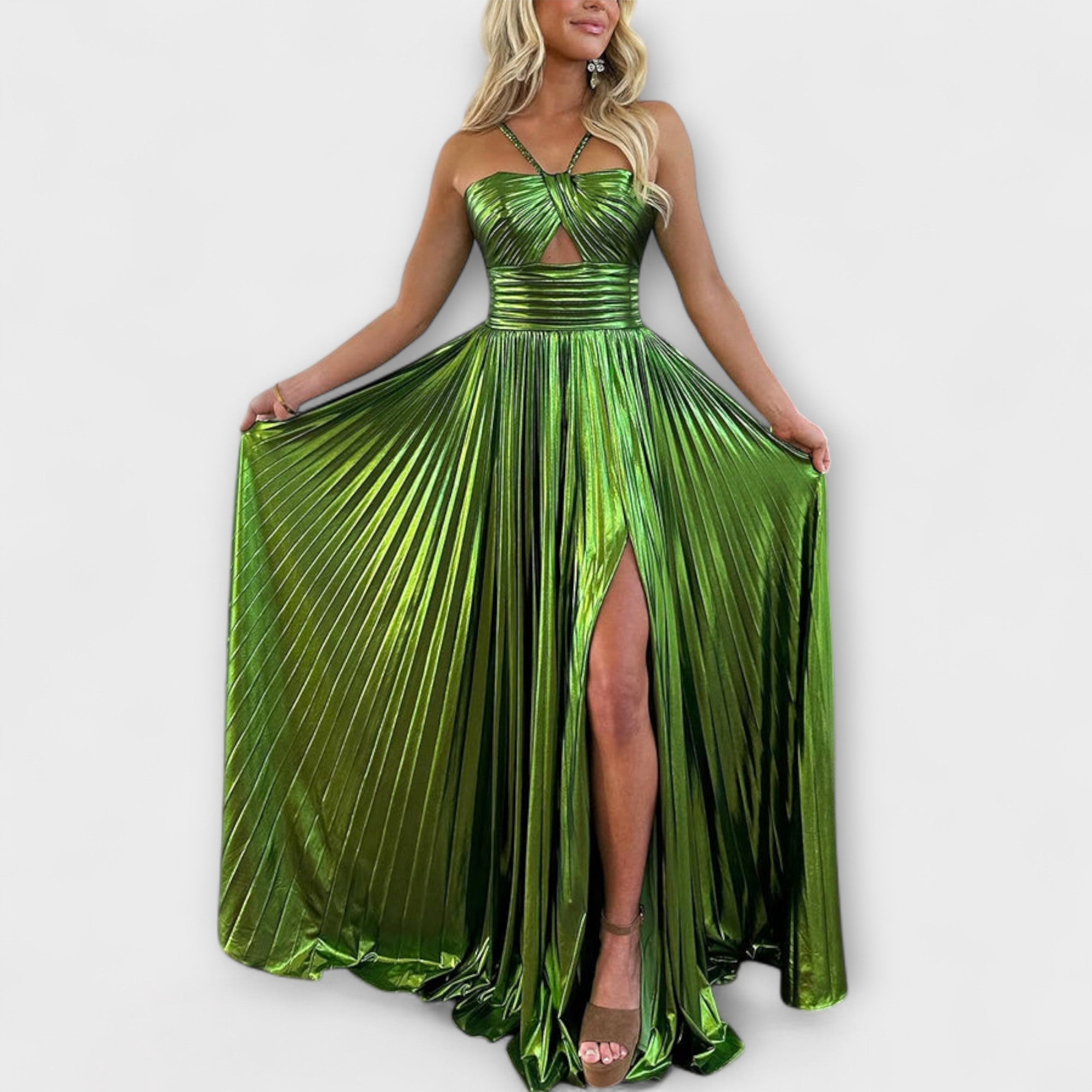 Maxikleid mit Metallic-Stoff