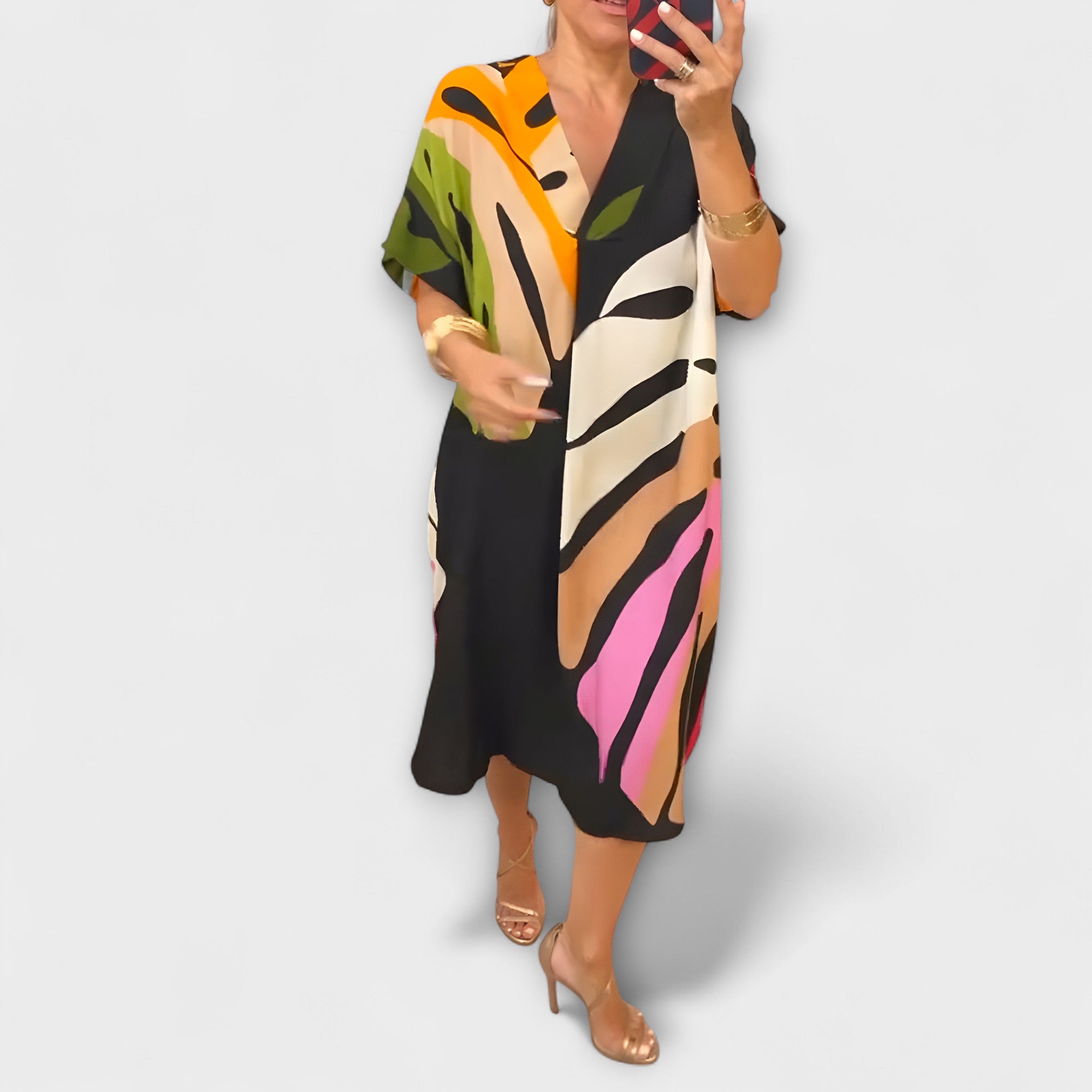 Aurora - Lässiges Kleid mit Bunter Blätterdruck