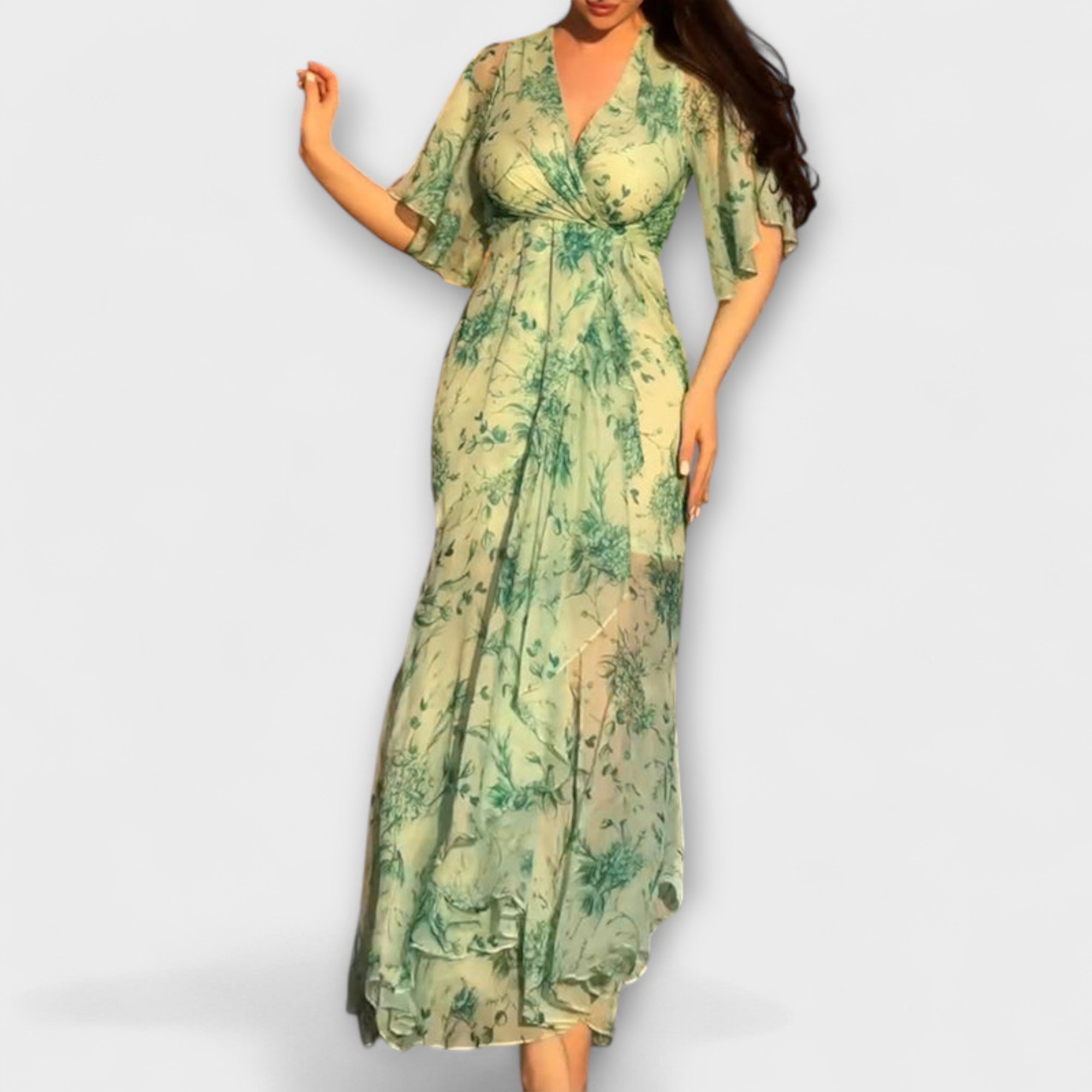 Aurora - Schickes Floral V-Ausschnitt Kleid