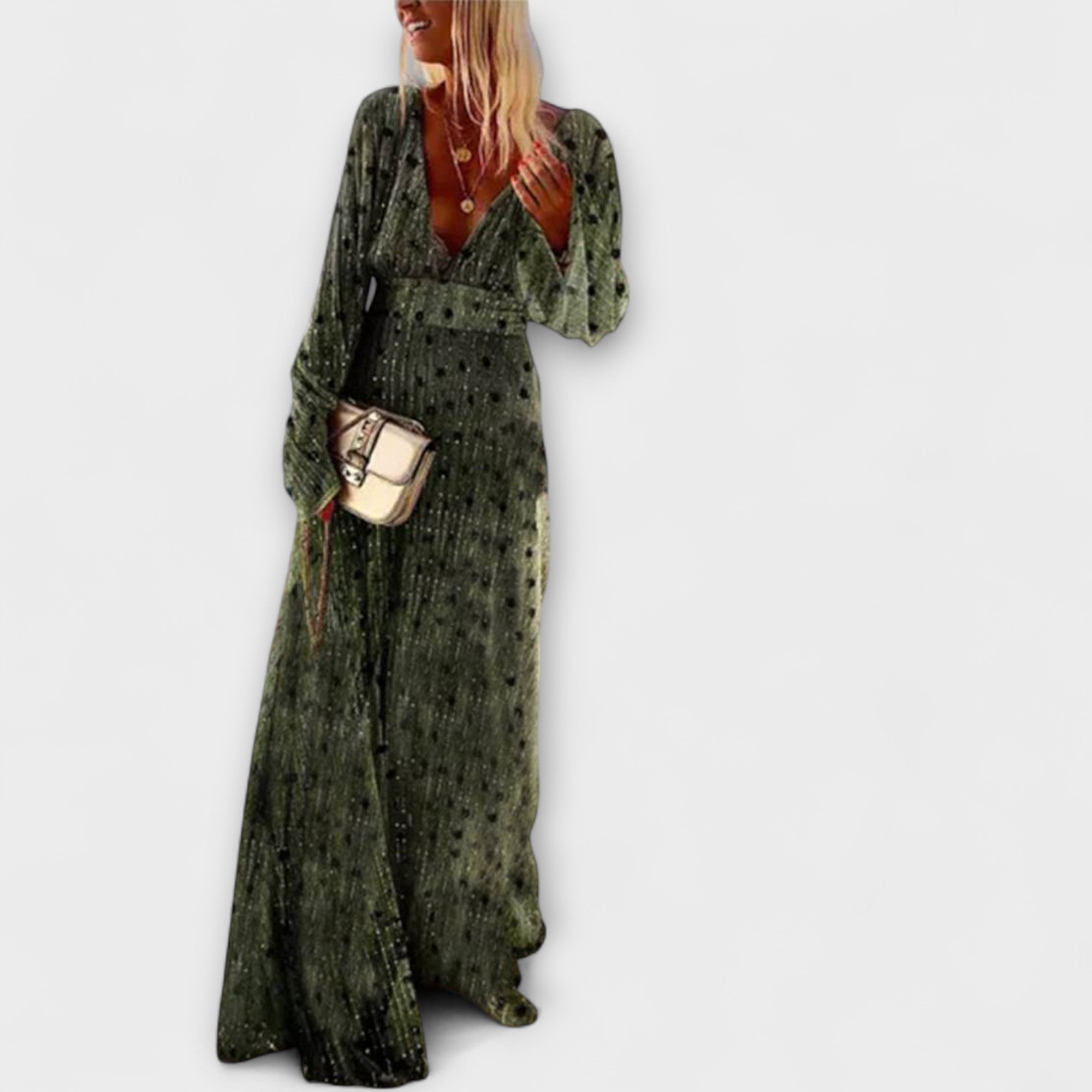 Elegantes langes Kleid mit Polka-Dot-Print