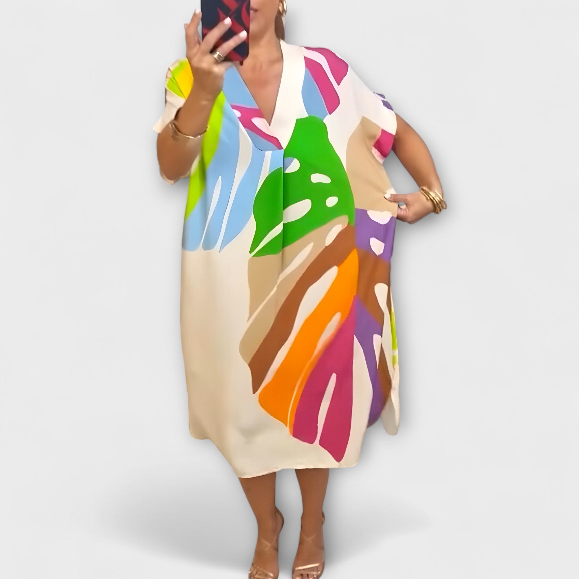 Aurora - Lässiges Kleid mit Bunter Blätterdruck