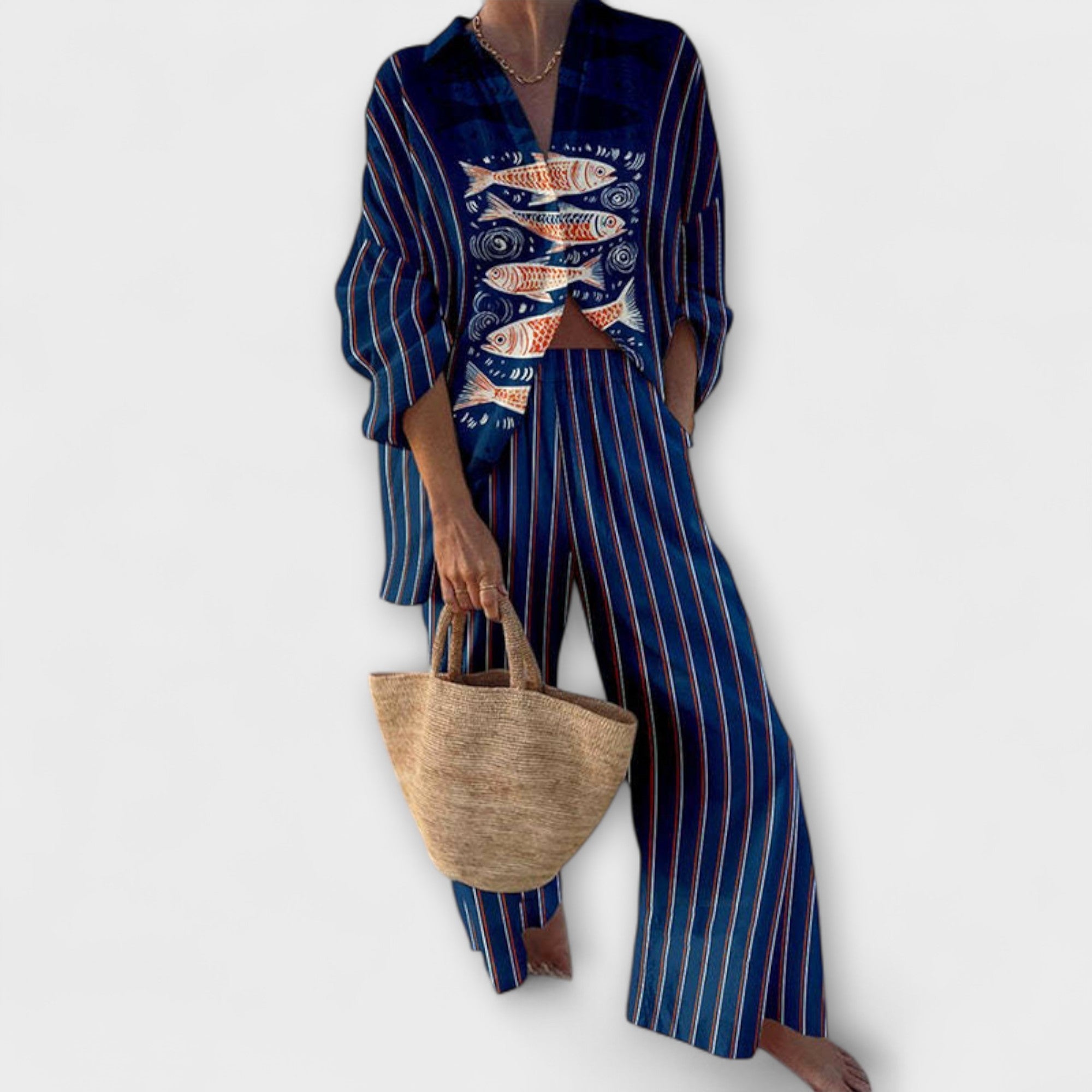 Zairine - Set mit Koi-Muster in Blau