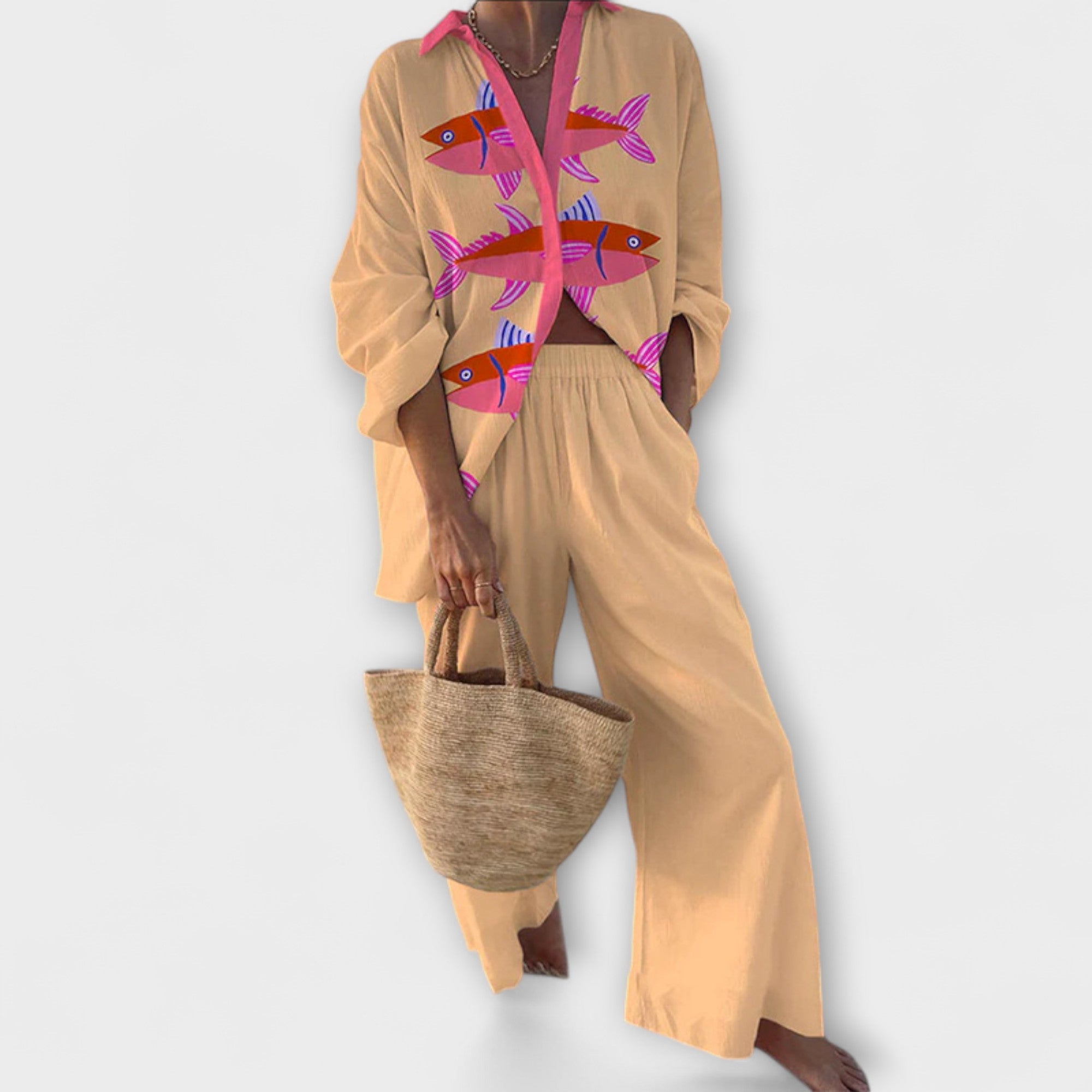 Avalisse – Leinenanzug mit Fischprint