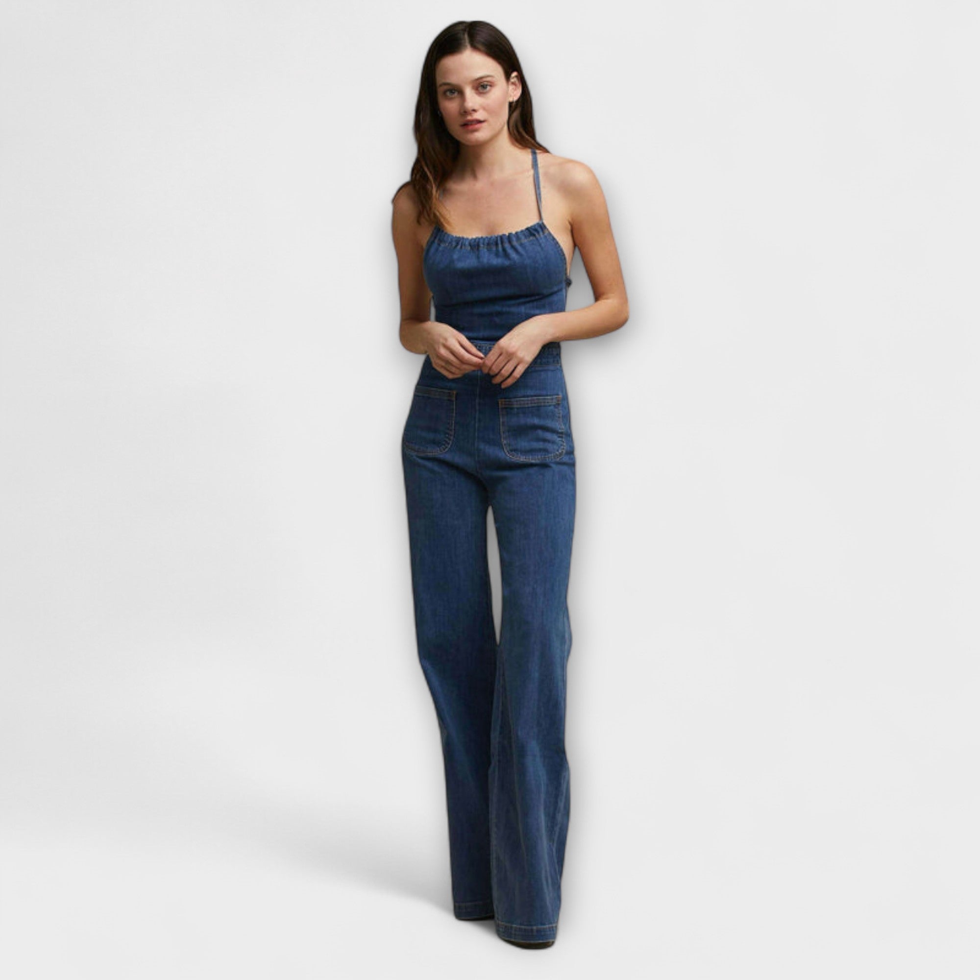 Julie - Flared Denim-Jumpsuit mit Bindeband-Detail