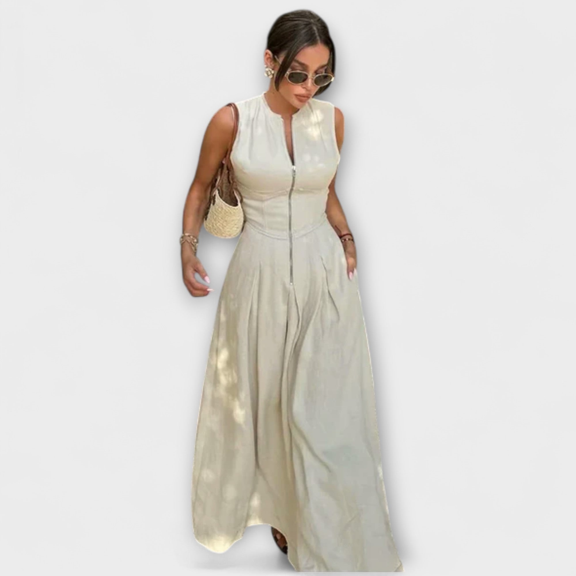 Ärmelloses Plissee Bodycon Midi Kleid