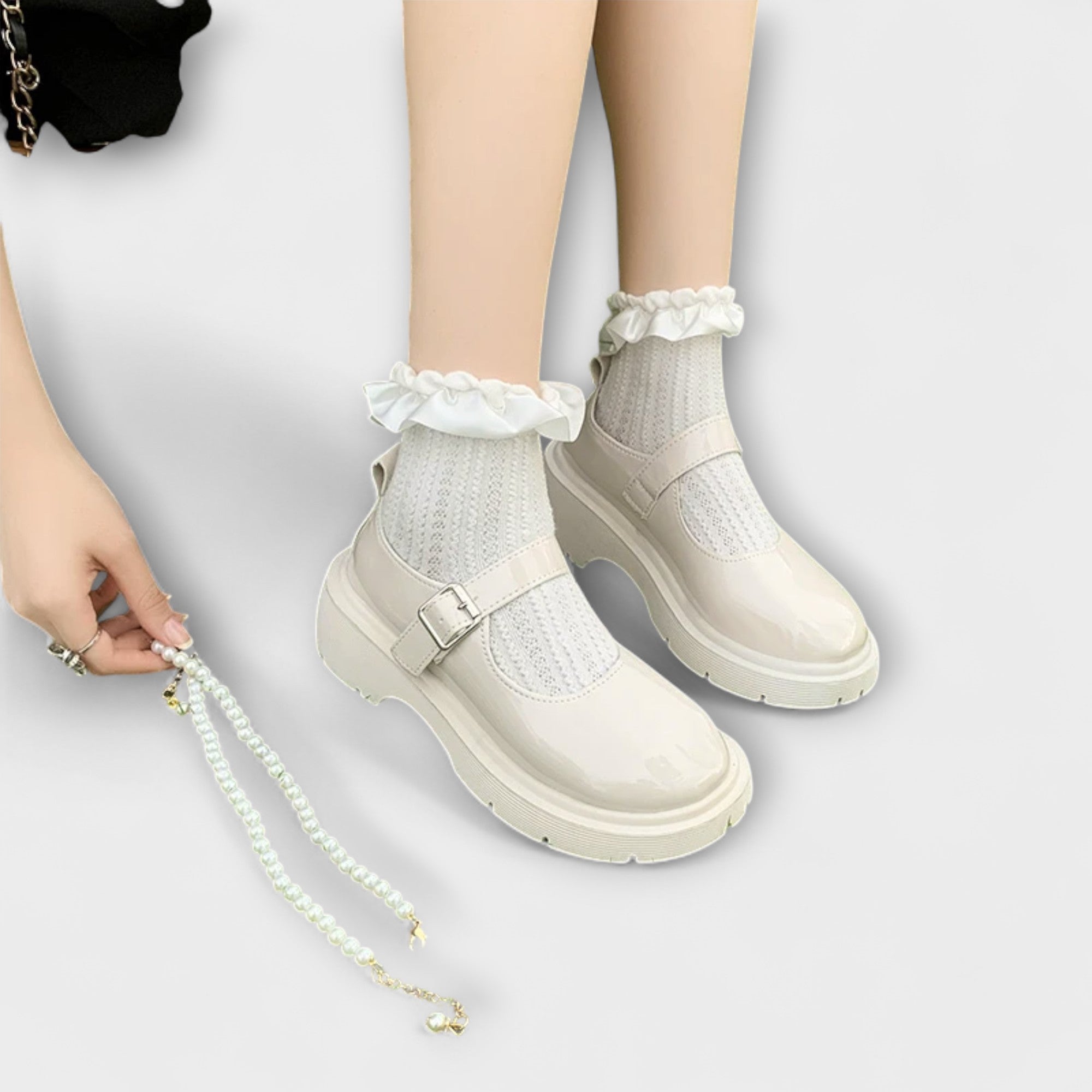 Perle - Luxus Perlen Mary Jane Leder Schuhe