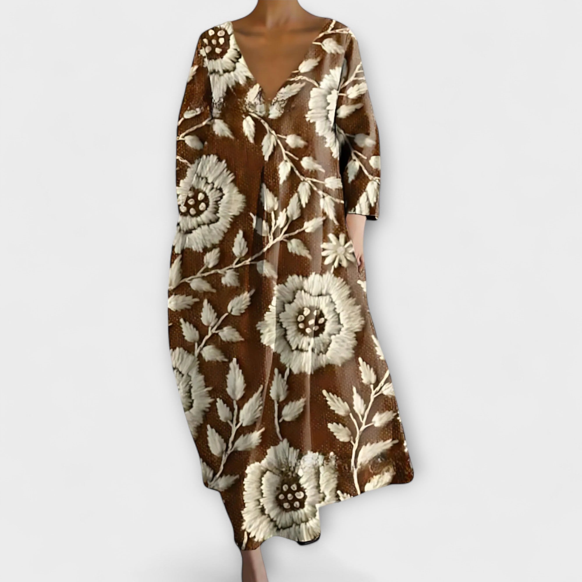 Aurora - Langes, farbenfrohes Kleid mit V-Ausschnitt