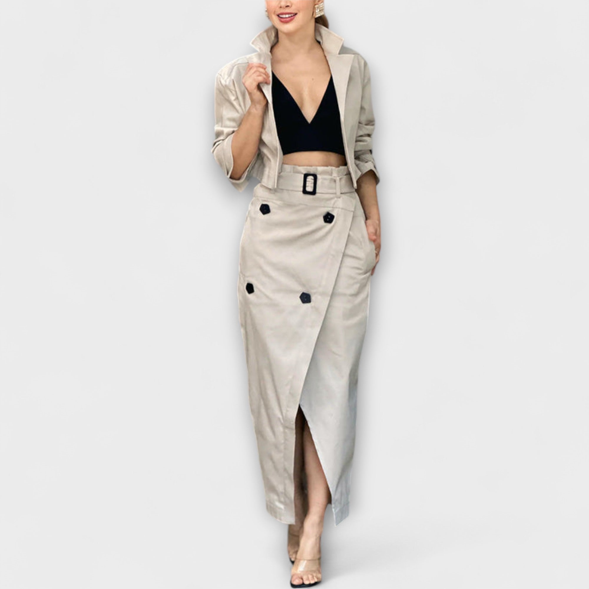 Aurora - Elegante Jacke Midi-Rock mit Taschen