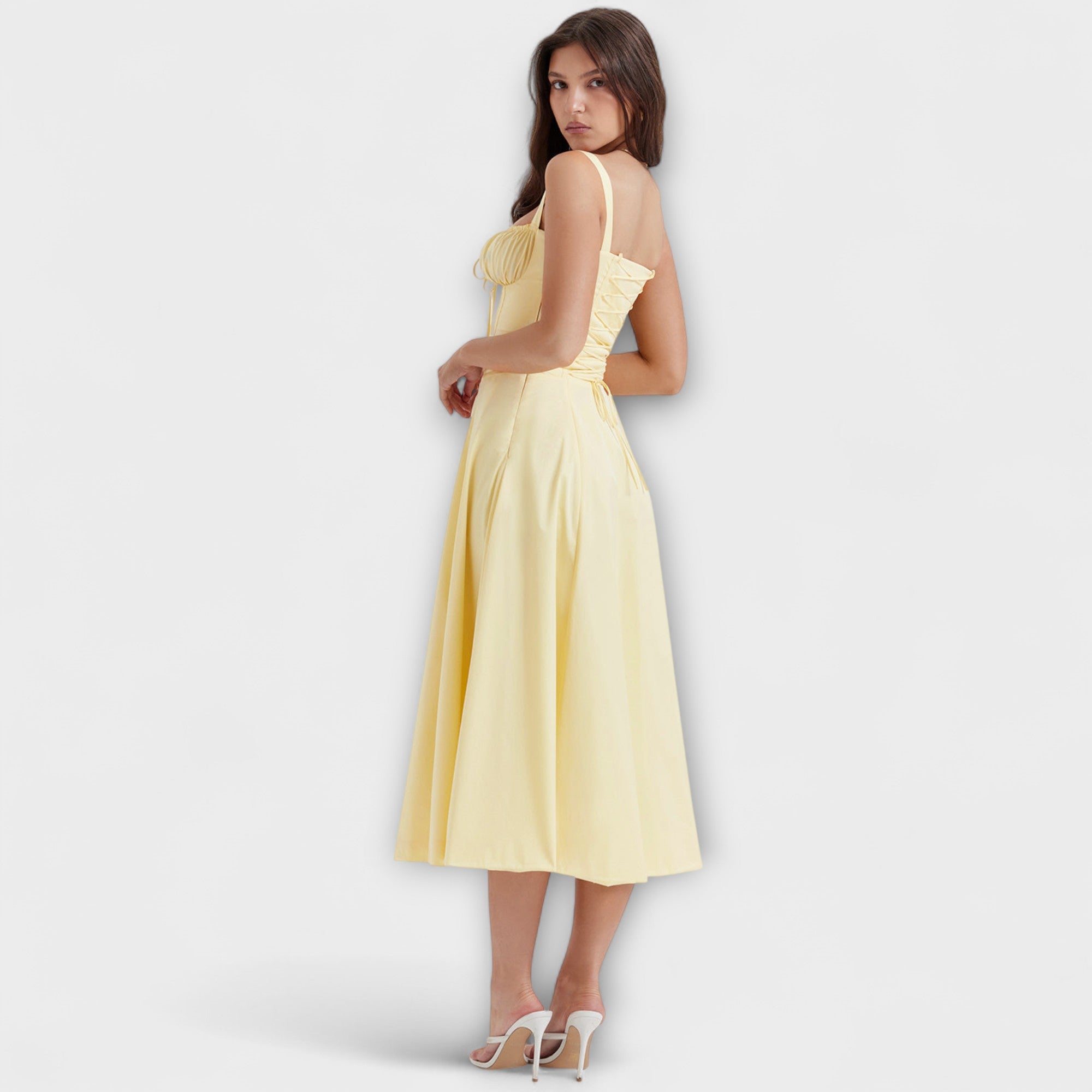 Zipporas - Tailliertes Bustierkleid mit modernem Frühlingsblumenprint