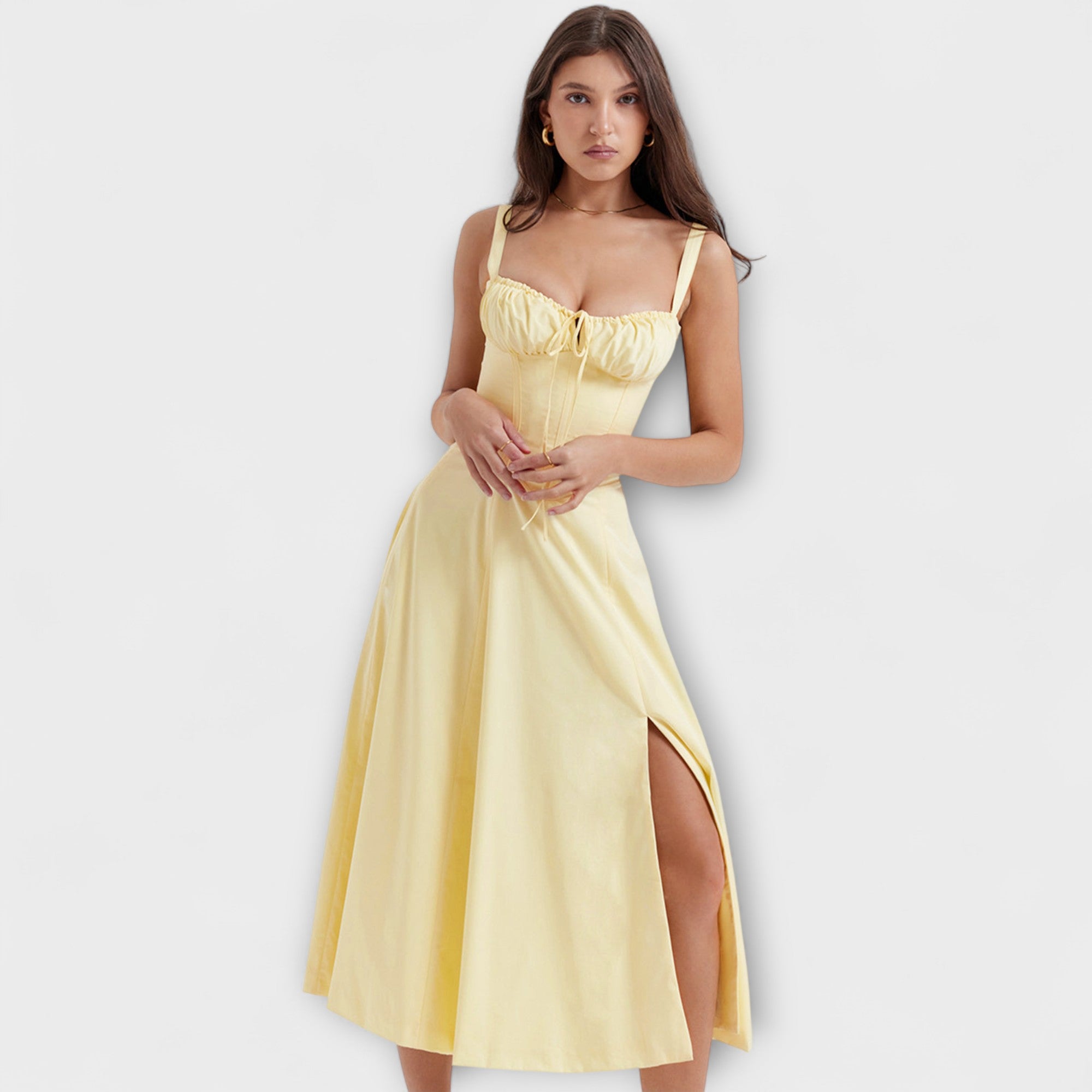 Zipporas - Tailliertes Bustierkleid mit modernem Frühlingsblumenprint